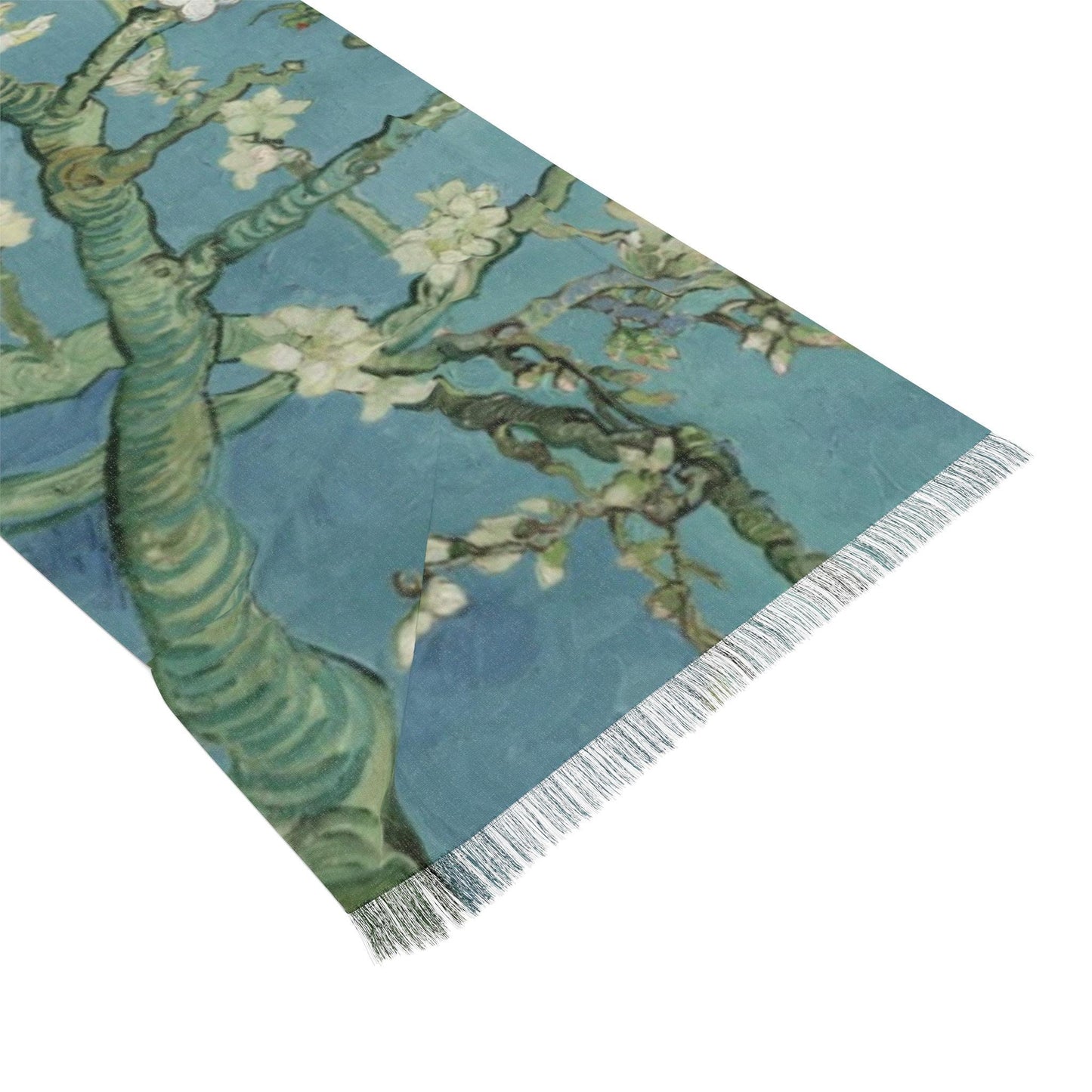 Almond Blossom Art Scarf, Lightweight Long Scarf 27x71, Elegant Printed Fashion Accessory