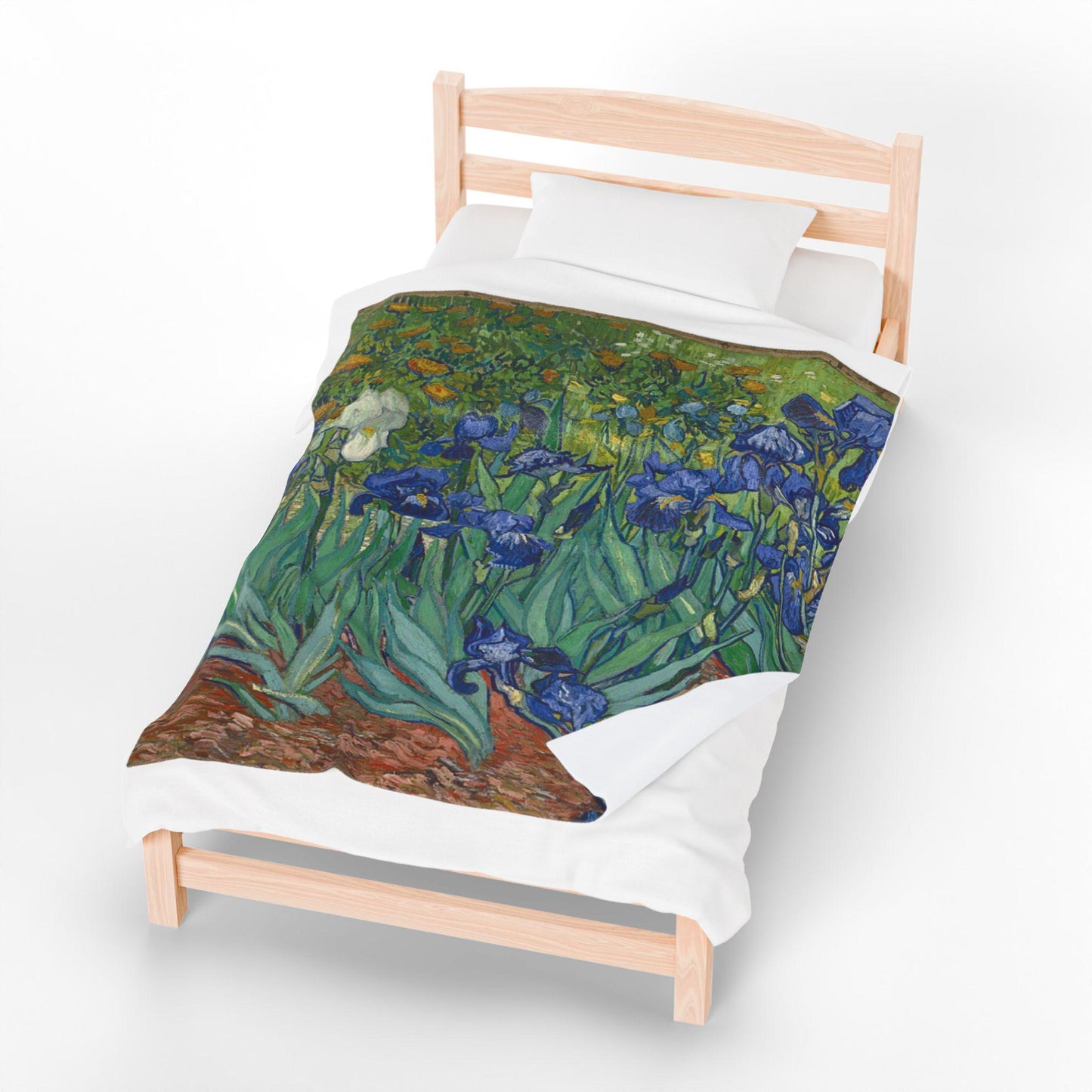 Irises Art Plush Throw Blanket, 50x60 Velveteen Soft Cozy Blanket, Van Gogh Inspired Home Décor Gift
