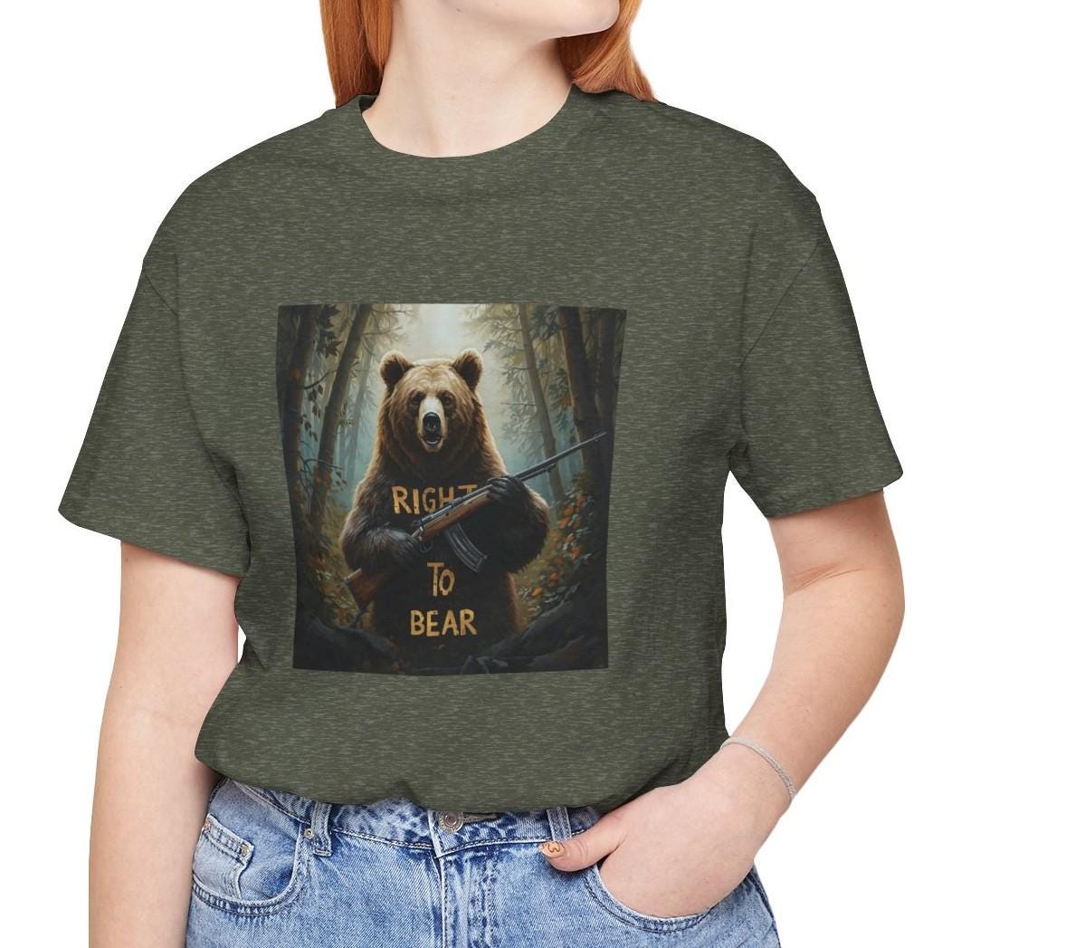 Right to Bear Arms Tee, Patriotic Bear Graphic Shirt, 2A Gun Rights Woodland T-Shirt