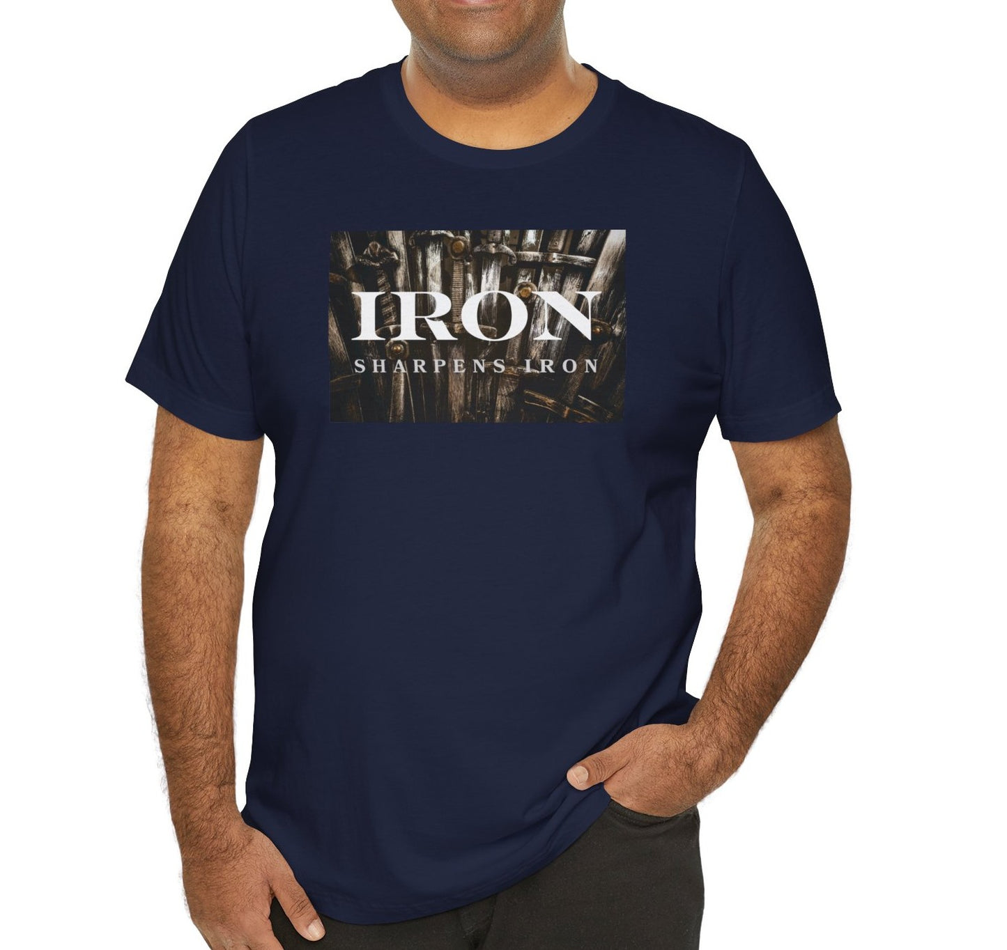 Iron Sharpens Iron Men’s Christian Tee | Proverbs 27:17 Shirt | Faith-Based Strength T-Shirt