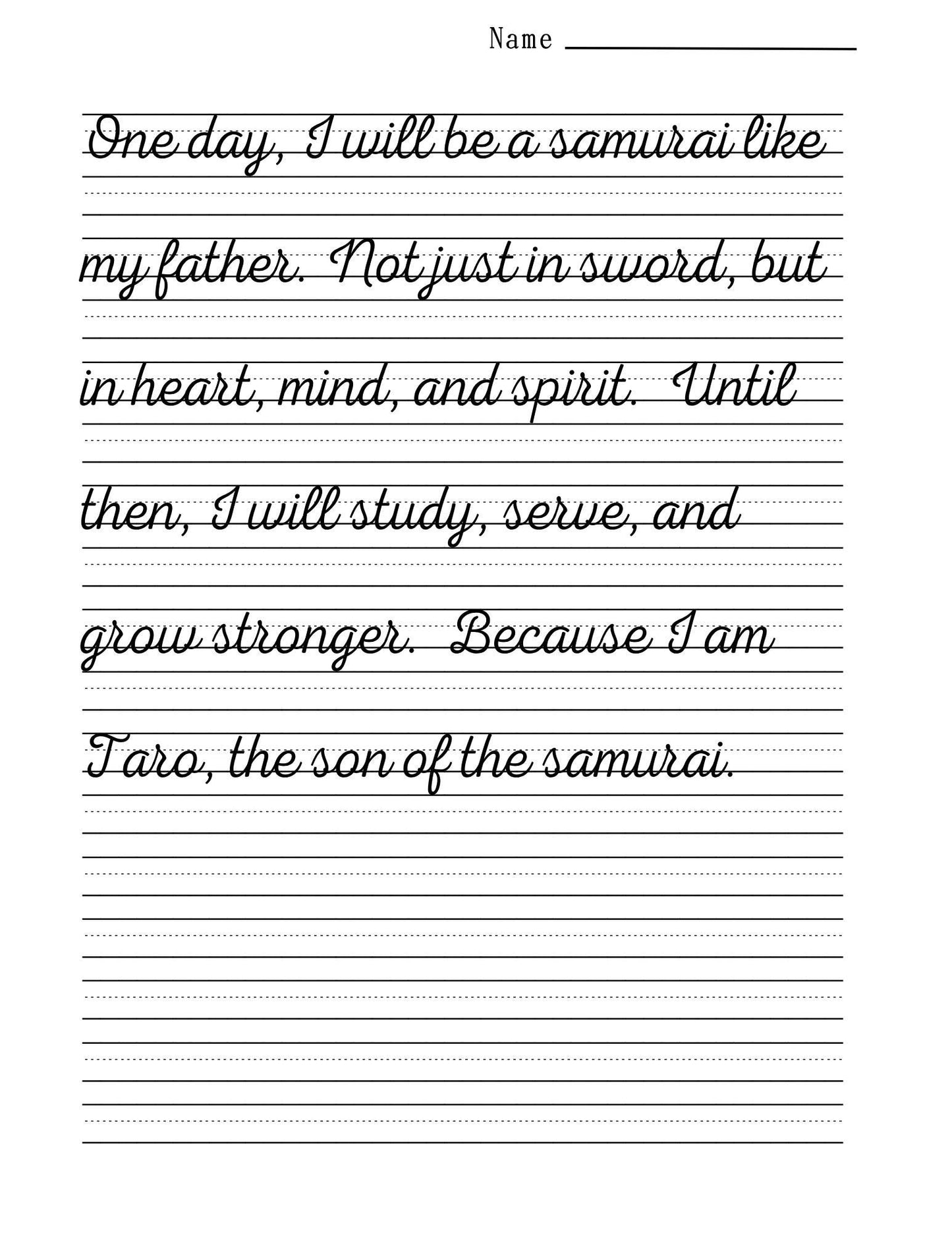 The Son of the Samurai: A Historical Cursive Copywork Story