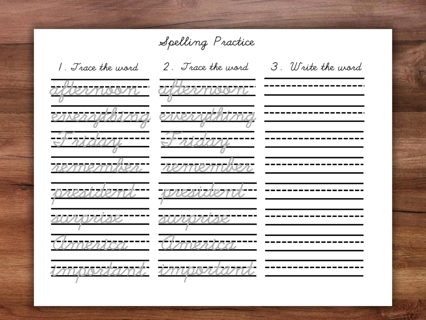 Editable Spelling Practice Worksheet: Print & Cursive Tracing (Canva Template)