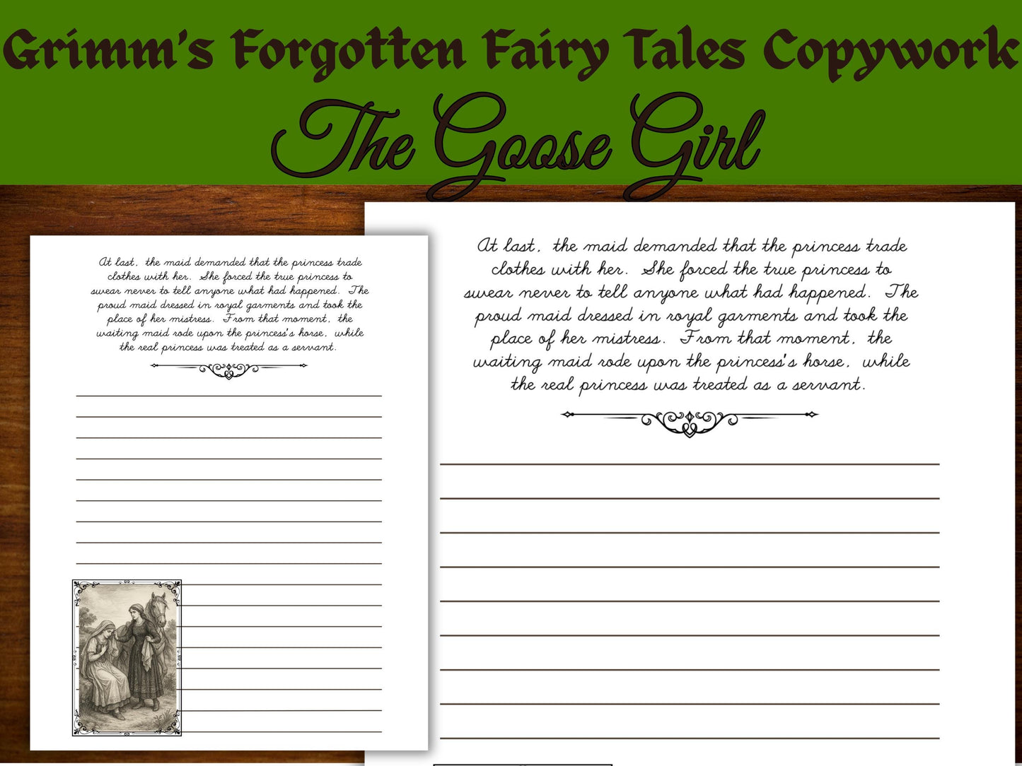 The Goose Girl | Grimm’s Forgotten Fairy Tales Handwriting Practice | 15-Page Copywork for Kids