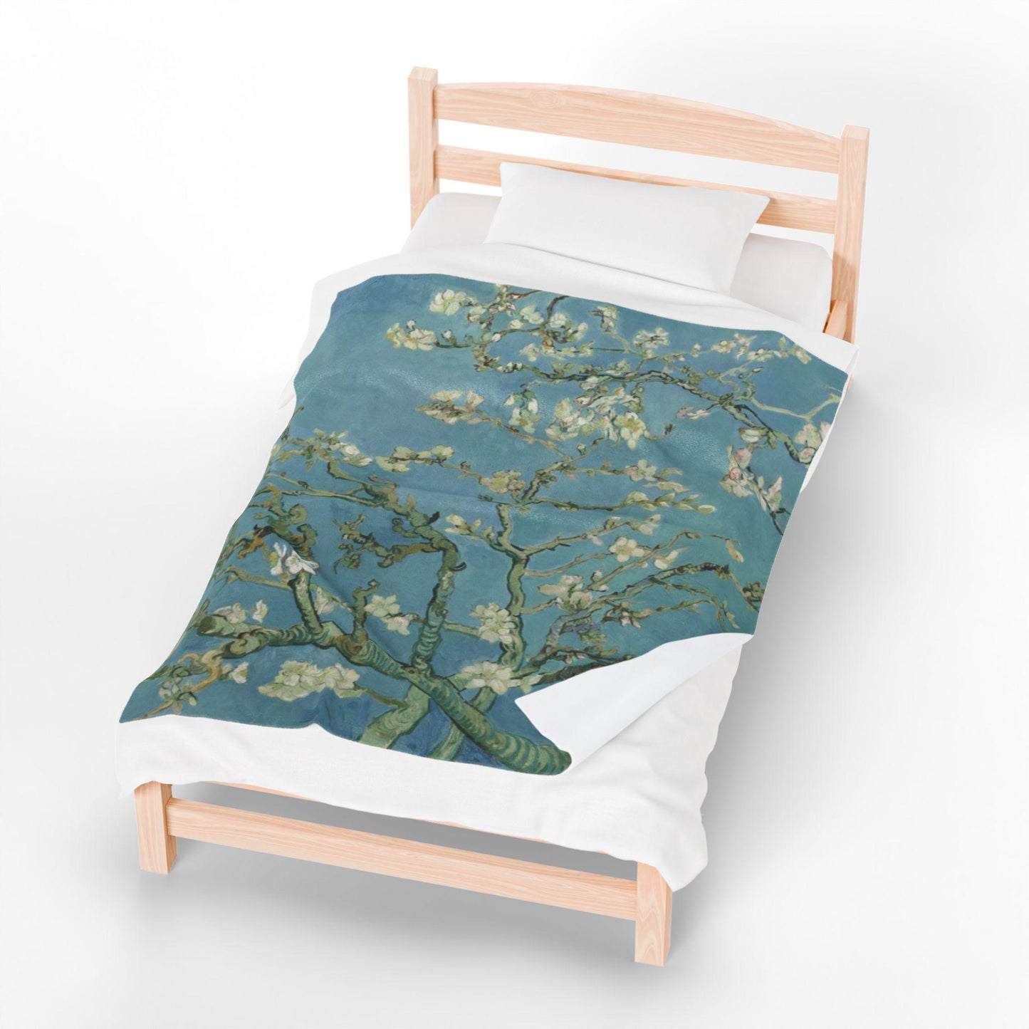 Almond Blossom Art Plush Throw Blanket, 50x60 Velveteen Soft Cozy Blanket, Elegant Artistic Home Décor