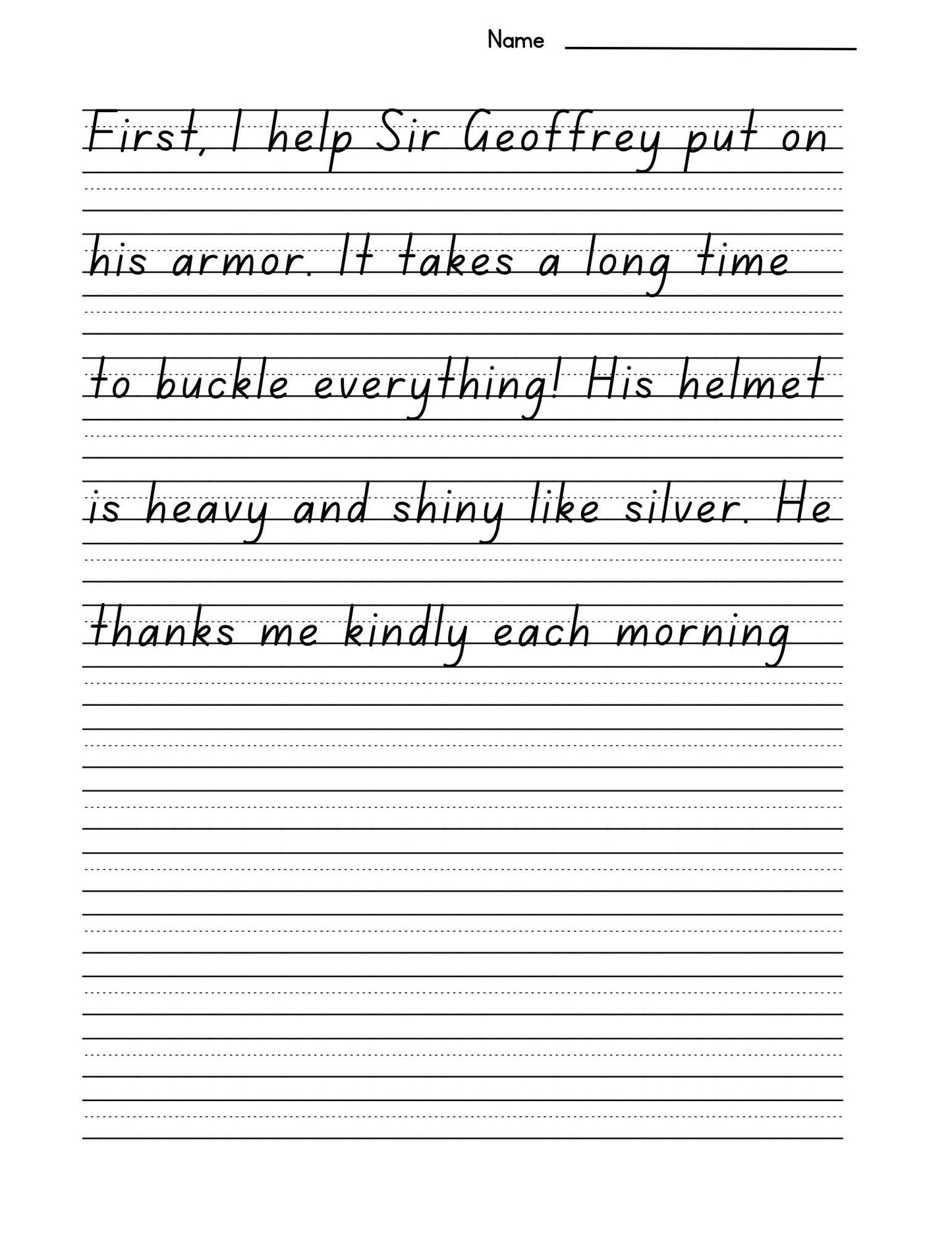 The Letters of Thomas the Squire-Life in a Castle A History Story Print Copywork