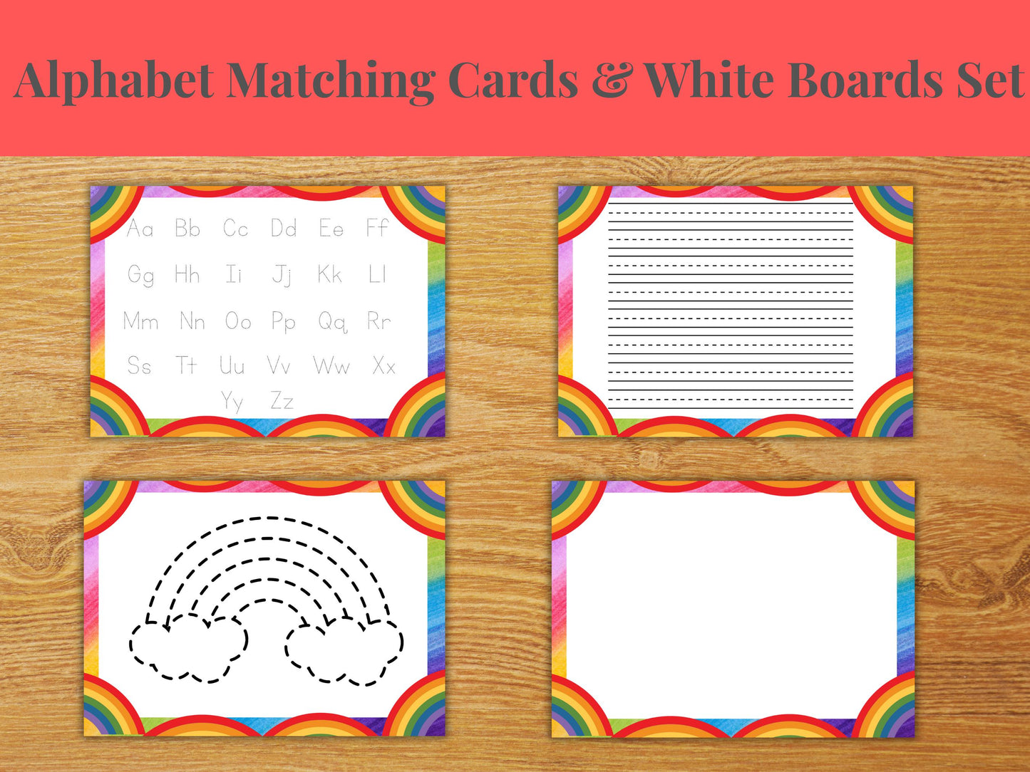 Rainbow Alphabet Learning Bundle: Matching Cards & Tracing Worksheets (Printable Set)