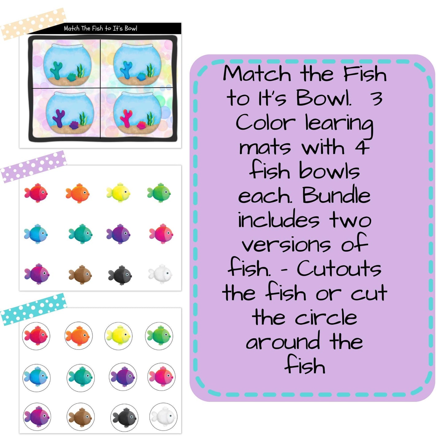 Fish & Bowl Match-Up! Printable Preschool Learning Mats –Color Matching Activity
