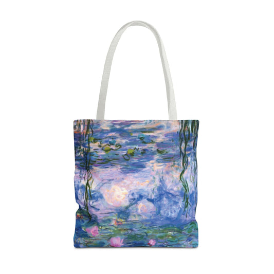 Water Lilies Art Tote Bag, 18x18, Durable Custom Printed Bag with White or Navy Handles