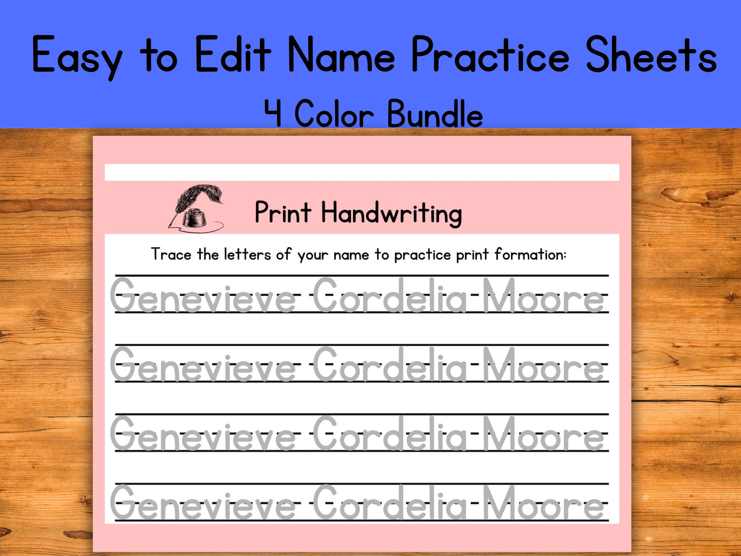 Editable Name Tracing Worksheet Bundle: Gray Line Handwriting Practice (Canva Template)
