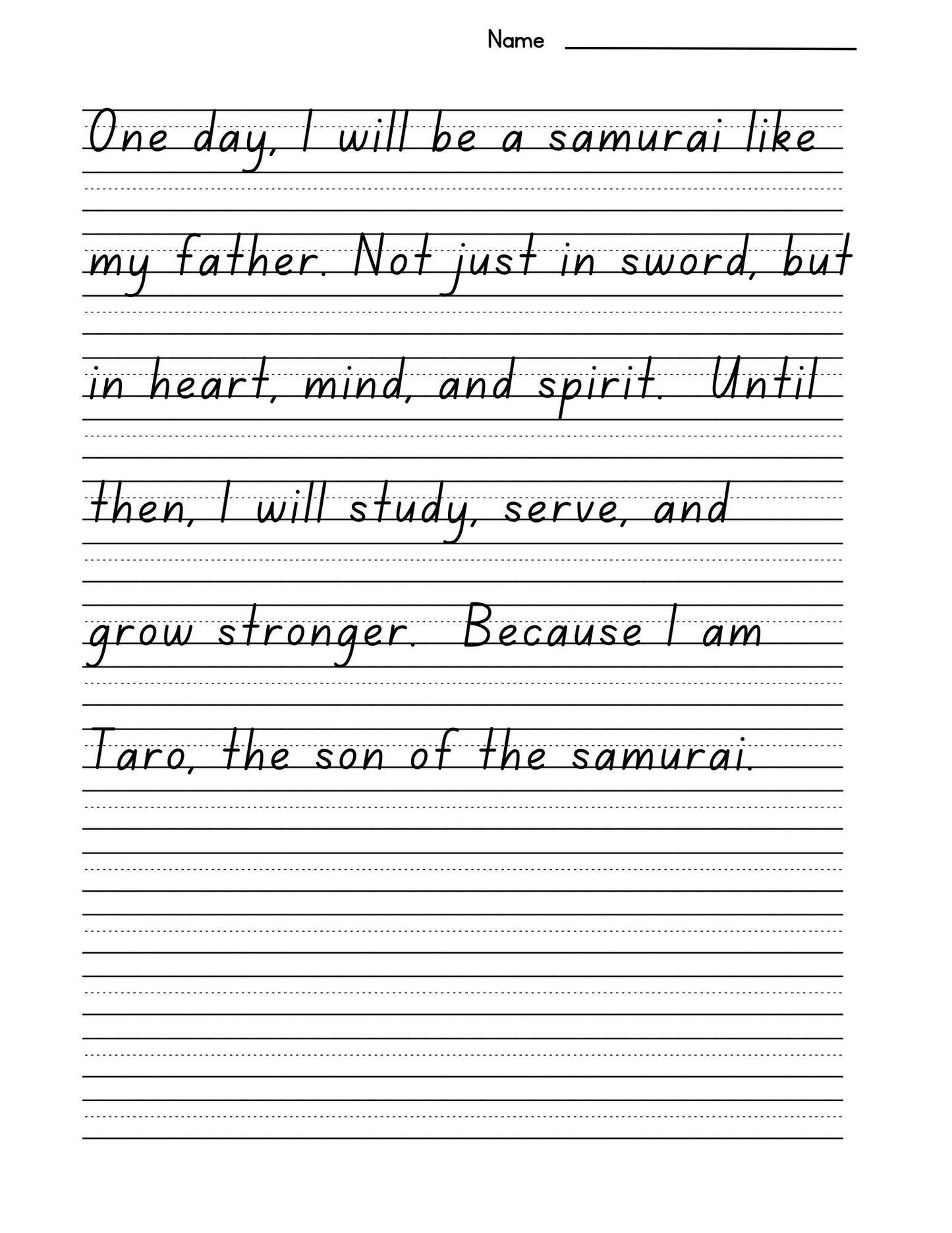 The Son of the Samurai: A Historical Print Copywork Story