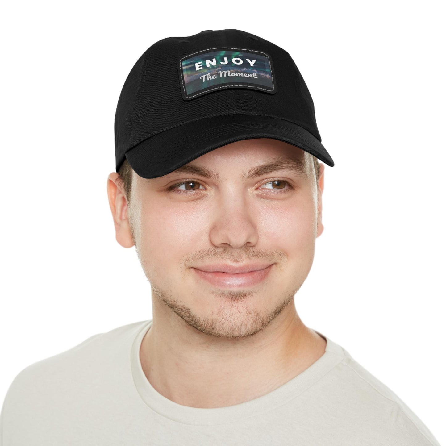 Enjoy the Moment Northern Lights Dad Hat with Leather Patch (Rectangle)