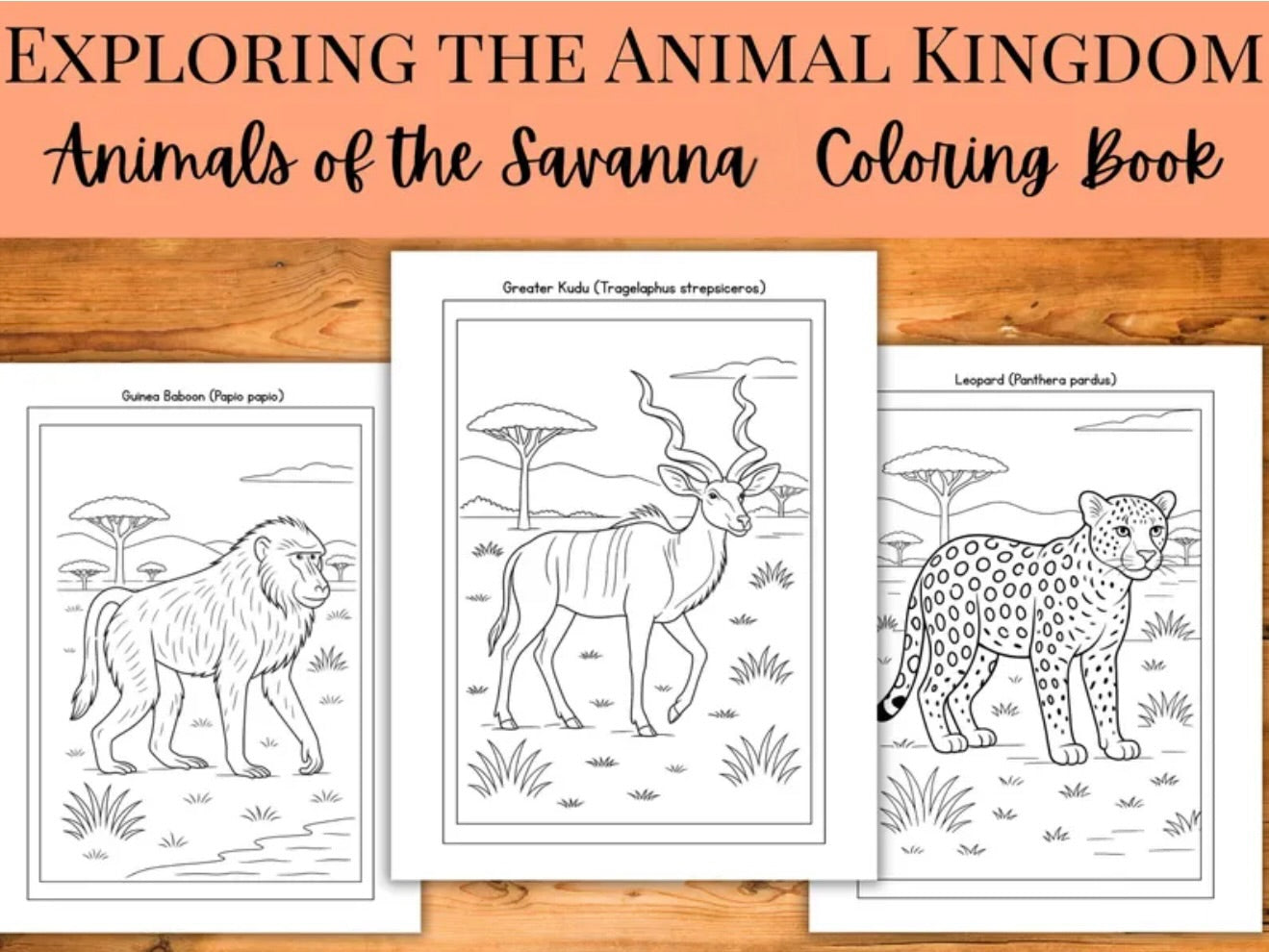 Savanna Animals Coloring Book: 30 African Wildlife Pages (PDF Format)