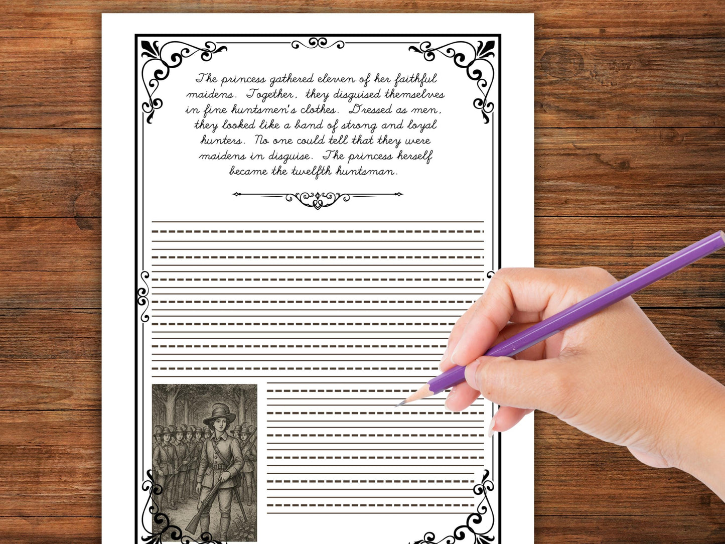 The Twelve Huntsmen Copywork | Grimm’s Forgotten Fairy Tales Handwriting Practice | 15-Page Copywork for Kids