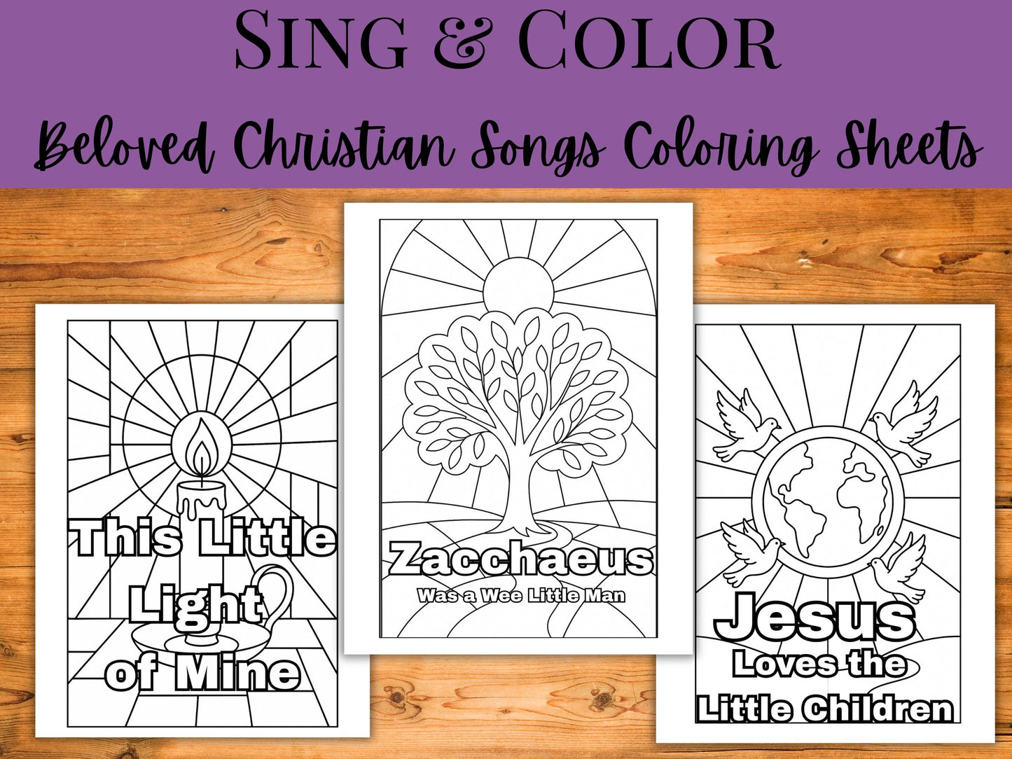 Christian Songs Coloring Pages for Kids | Bible Song Stained Glass Coloring Book | Christian Coloring Sheets Printable