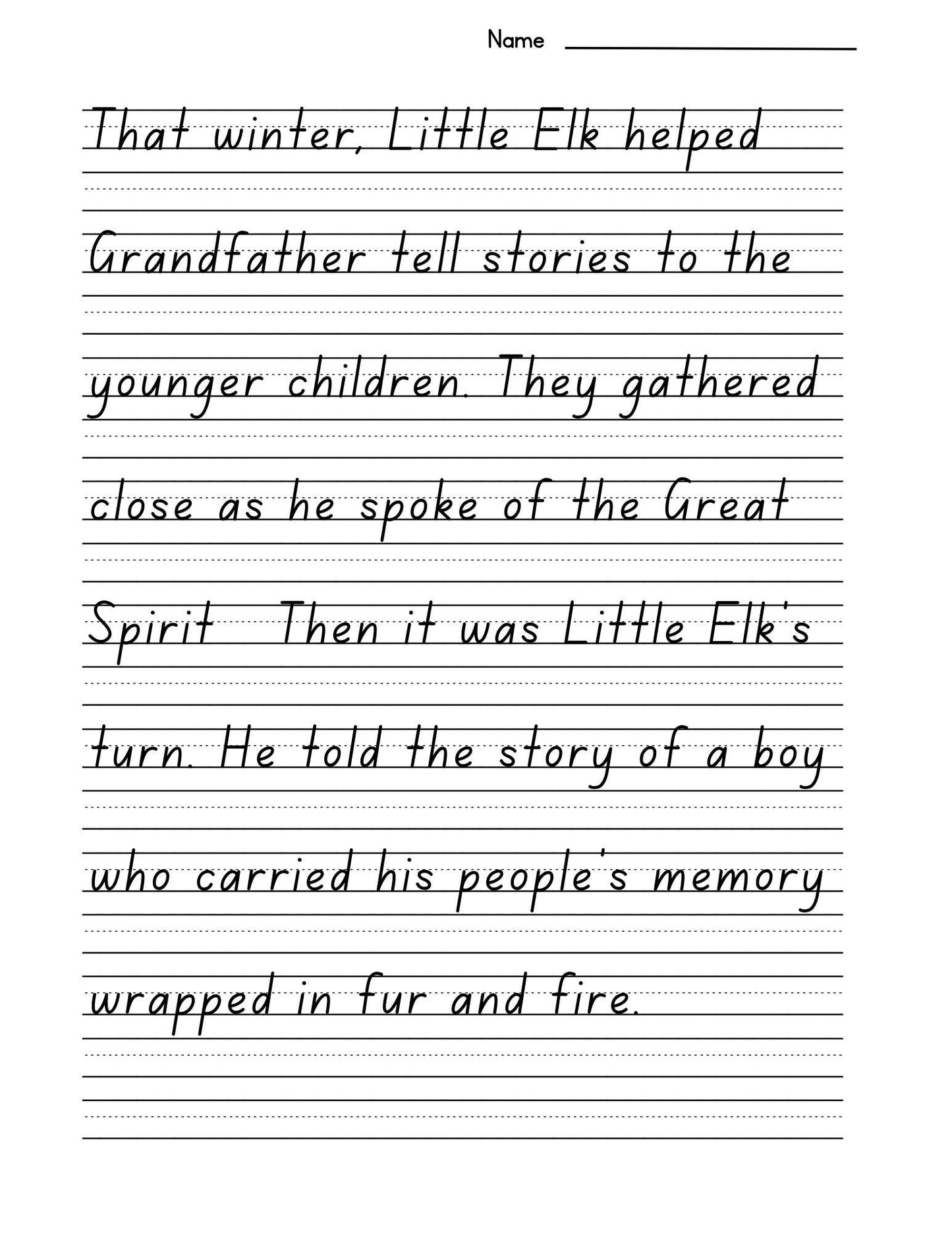 Native American History Copywork Story: Grades 2-6 (Print Edition PDF Download)