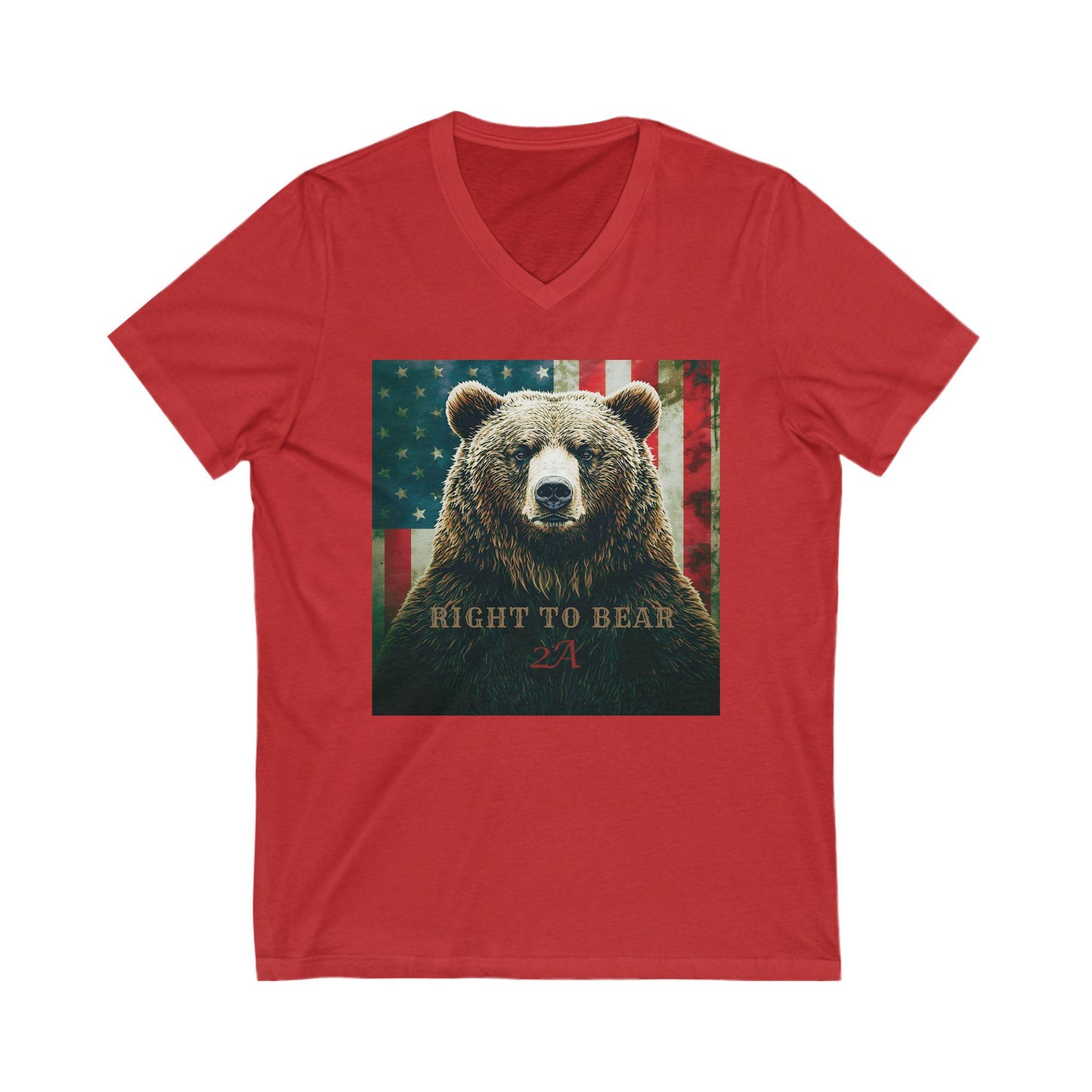 Patriotic Bear 2A V-Neck Shirt: American Flag Second Amendment Tee