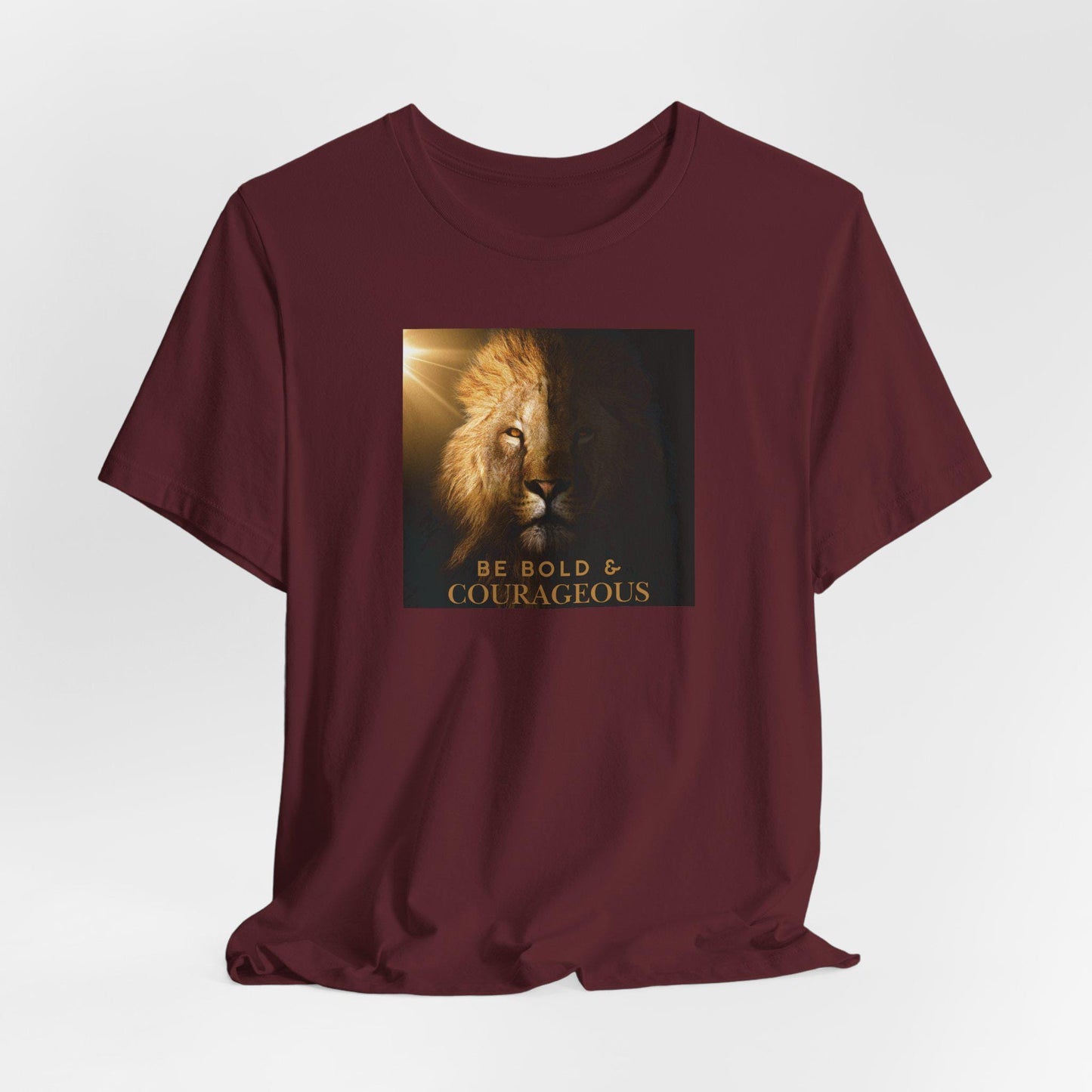 Men's Bold and Courageous Lion Jersey Tee, Christian Strength, Courage Inspirational Shirt