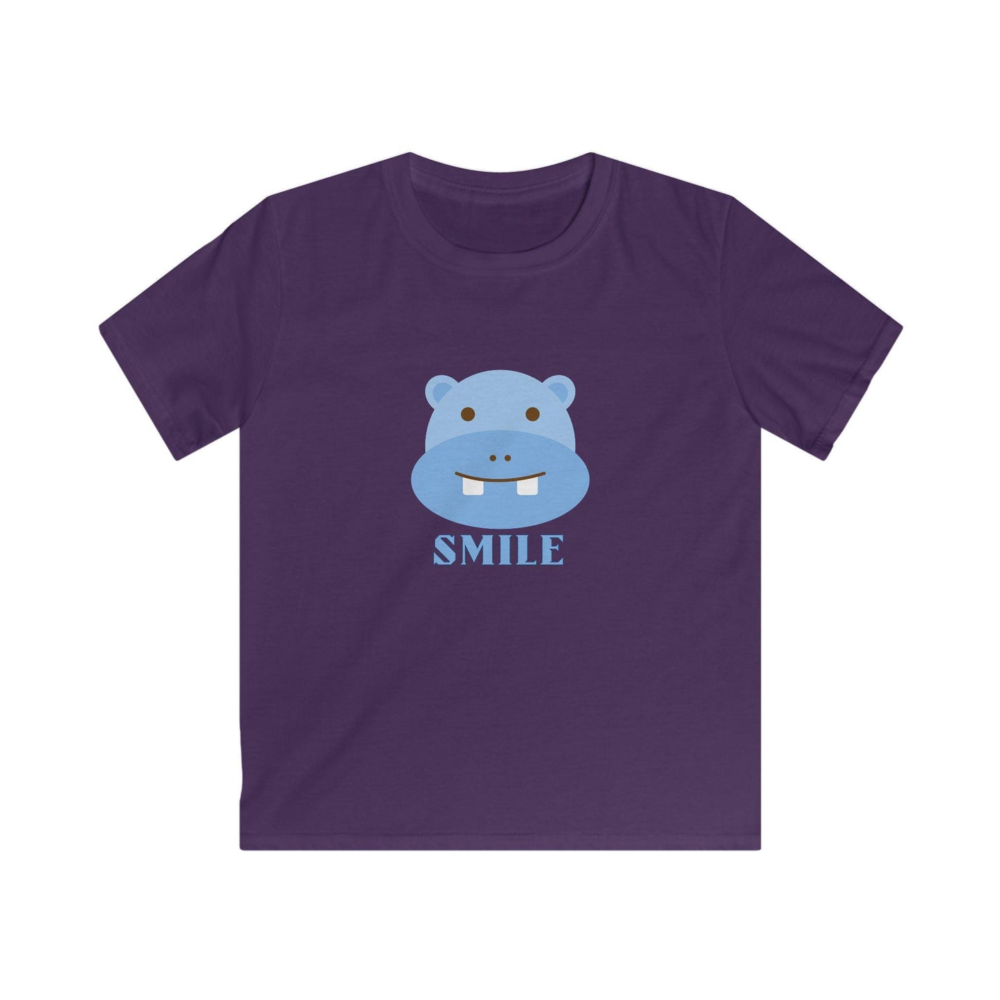 Kids Smiling Blue Hippo Softstyle Tee