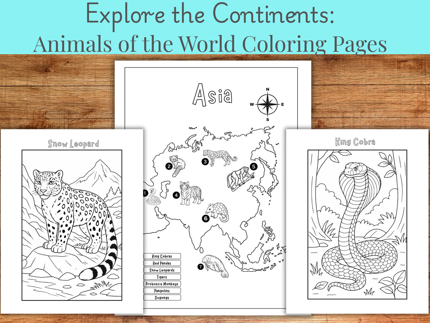 Animals of the World Coloring Pages: Educational Geography Bundle (PDF Download)
