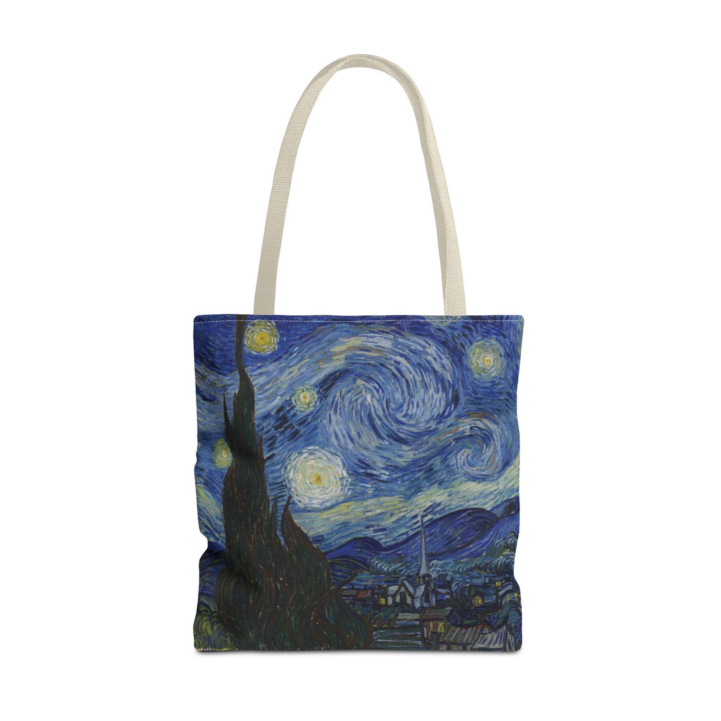 Starry Night Art Tote Bag, 18x18, Custom Printed Durable Everyday Bag with Black, Navy, or Beige Handles