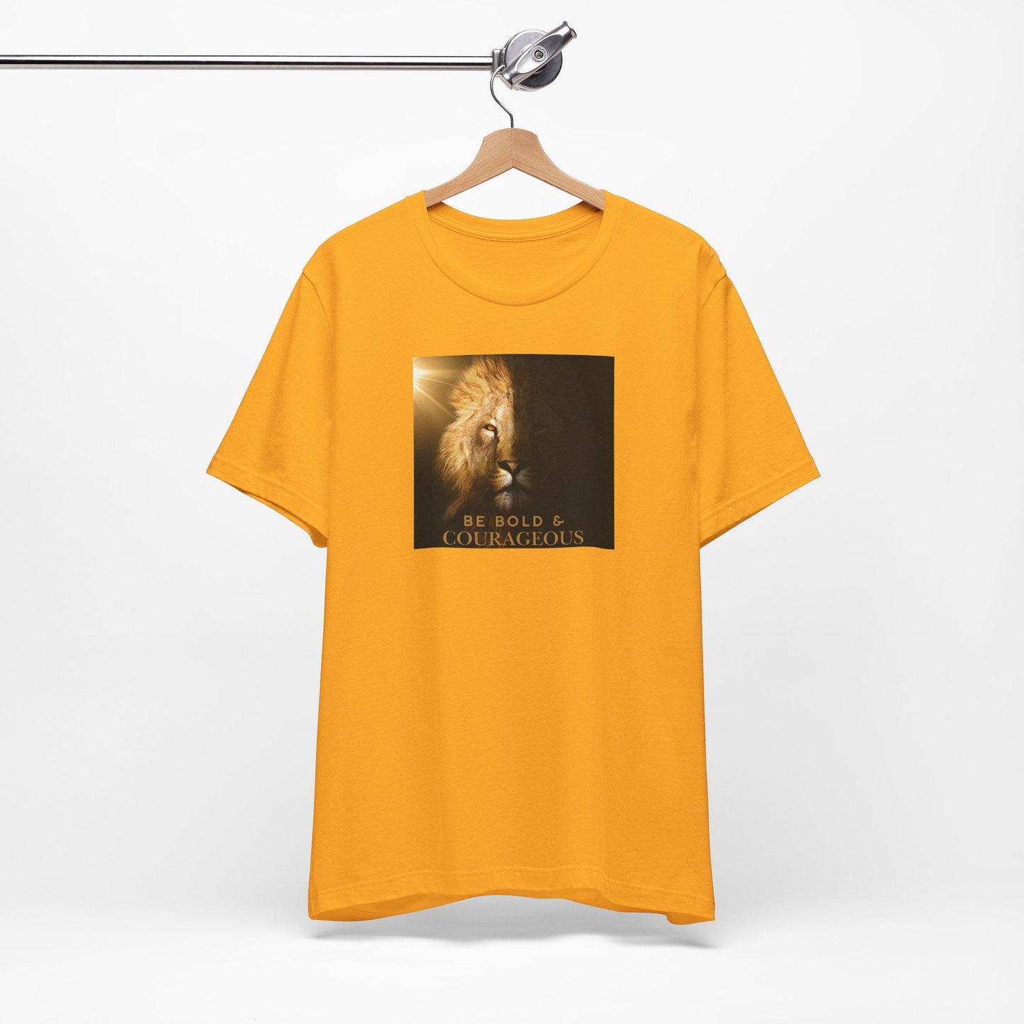 Men's Bold and Courageous Lion Jersey Tee, Christian Strength, Courage Inspirational Shirt