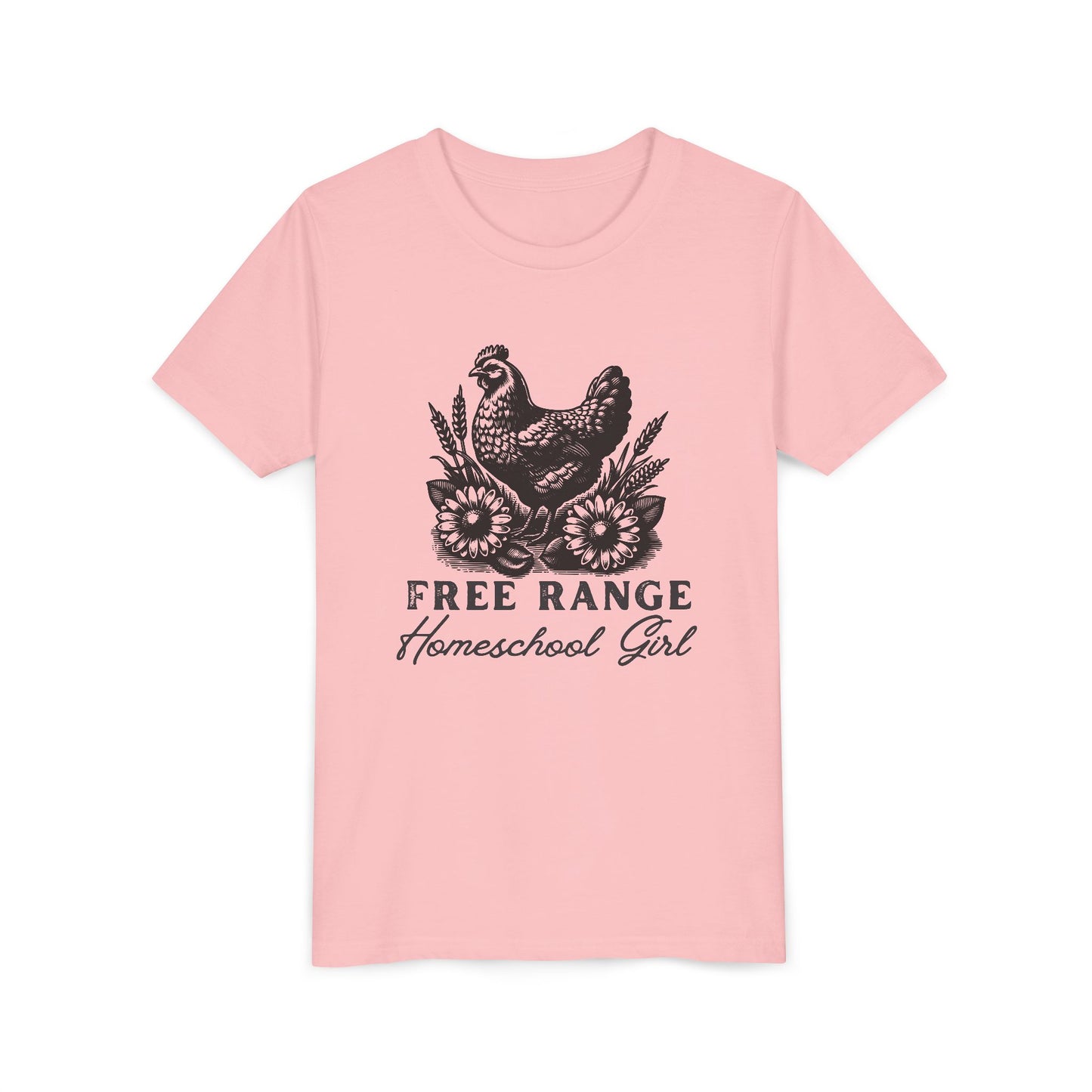 Free Range Homeschool Girl in Youth Short Sleeve Tee Sz. S-XL