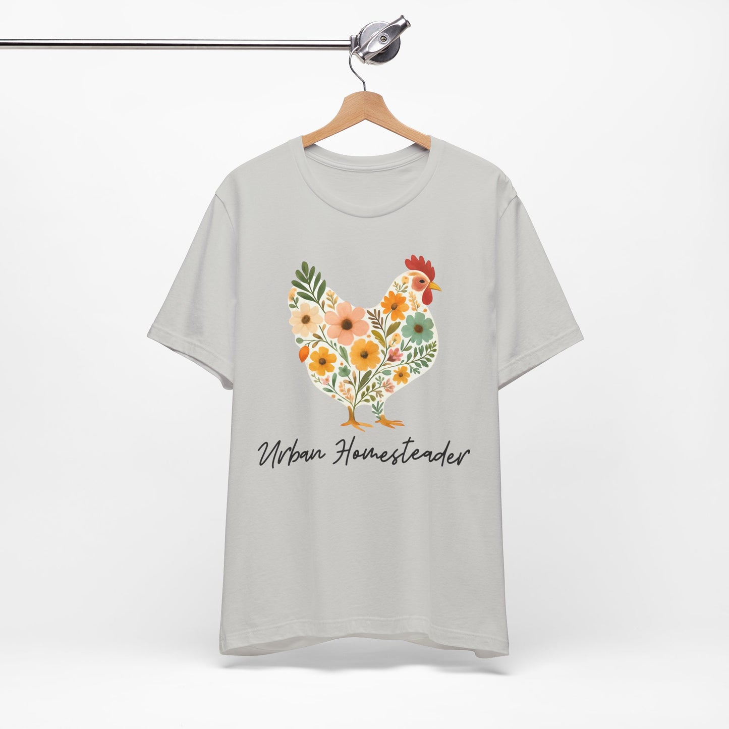 Women's Floral Chicken Urban Homesteader Jersey Short Sleeve Tee Sz. S-5XL