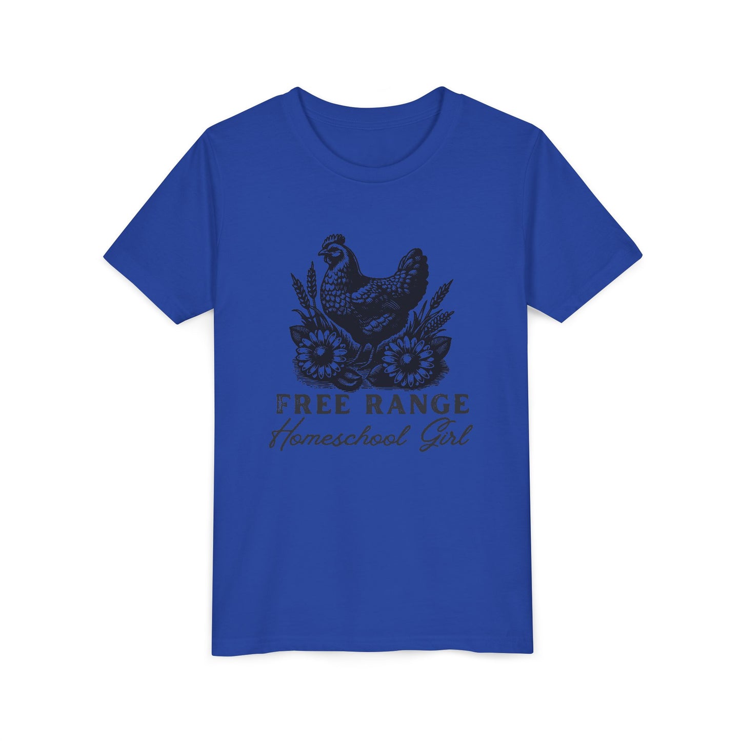 Free Range Homeschool Girl in Youth Short Sleeve Tee Sz. S-XL