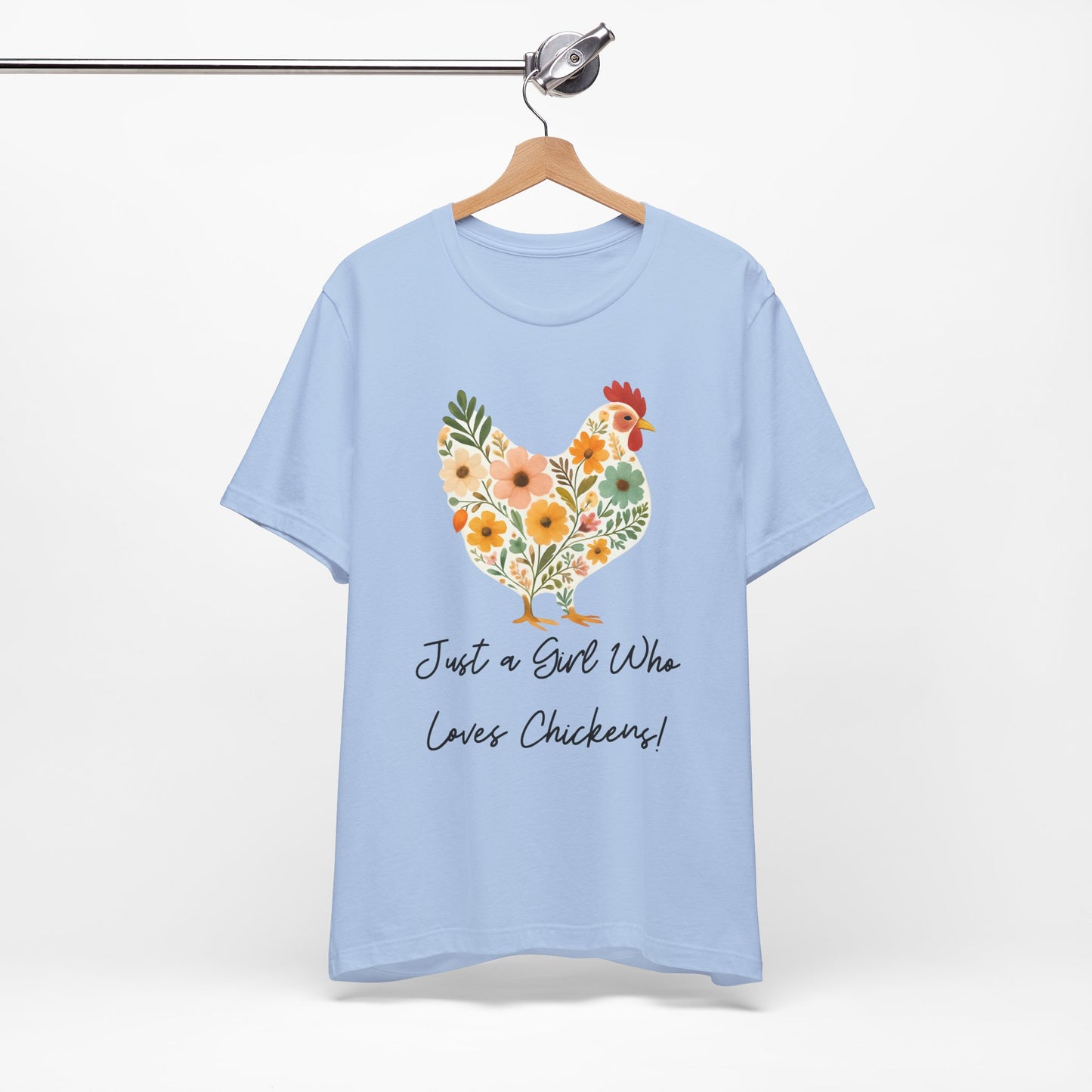 Women's Just a Girl Who Loves Chickens  Floral Jersey Short Sleeve Tee Sz. S-5XL