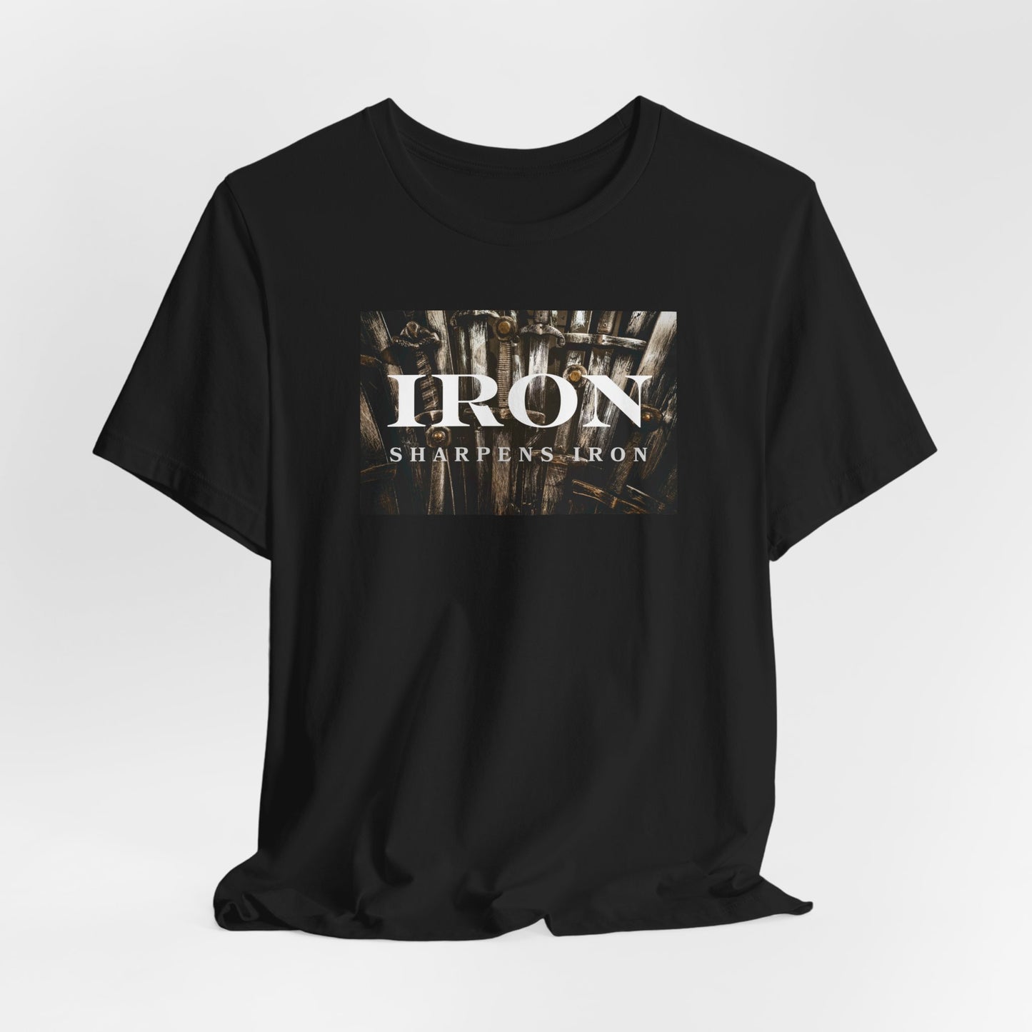 Iron Sharpens Iron Men’s Christian Tee | Proverbs 27:17 Shirt | Faith-Based Strength T-Shirt