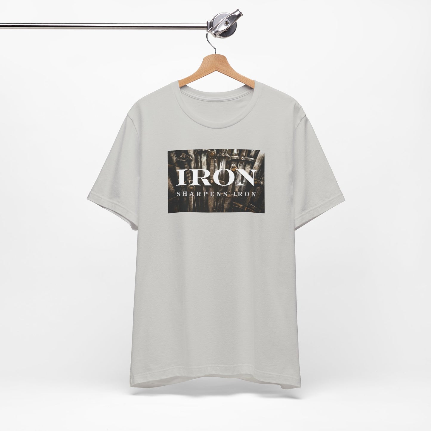 Iron Sharpens Iron Men’s Christian Tee | Proverbs 27:17 Shirt | Faith-Based Strength T-Shirt