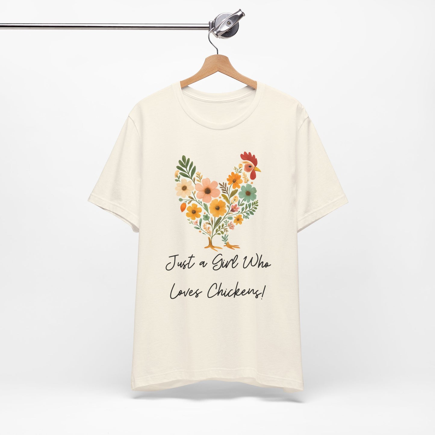 Women's Just a Girl Who Loves Chickens  Floral Jersey Short Sleeve Tee Sz. S-5XL