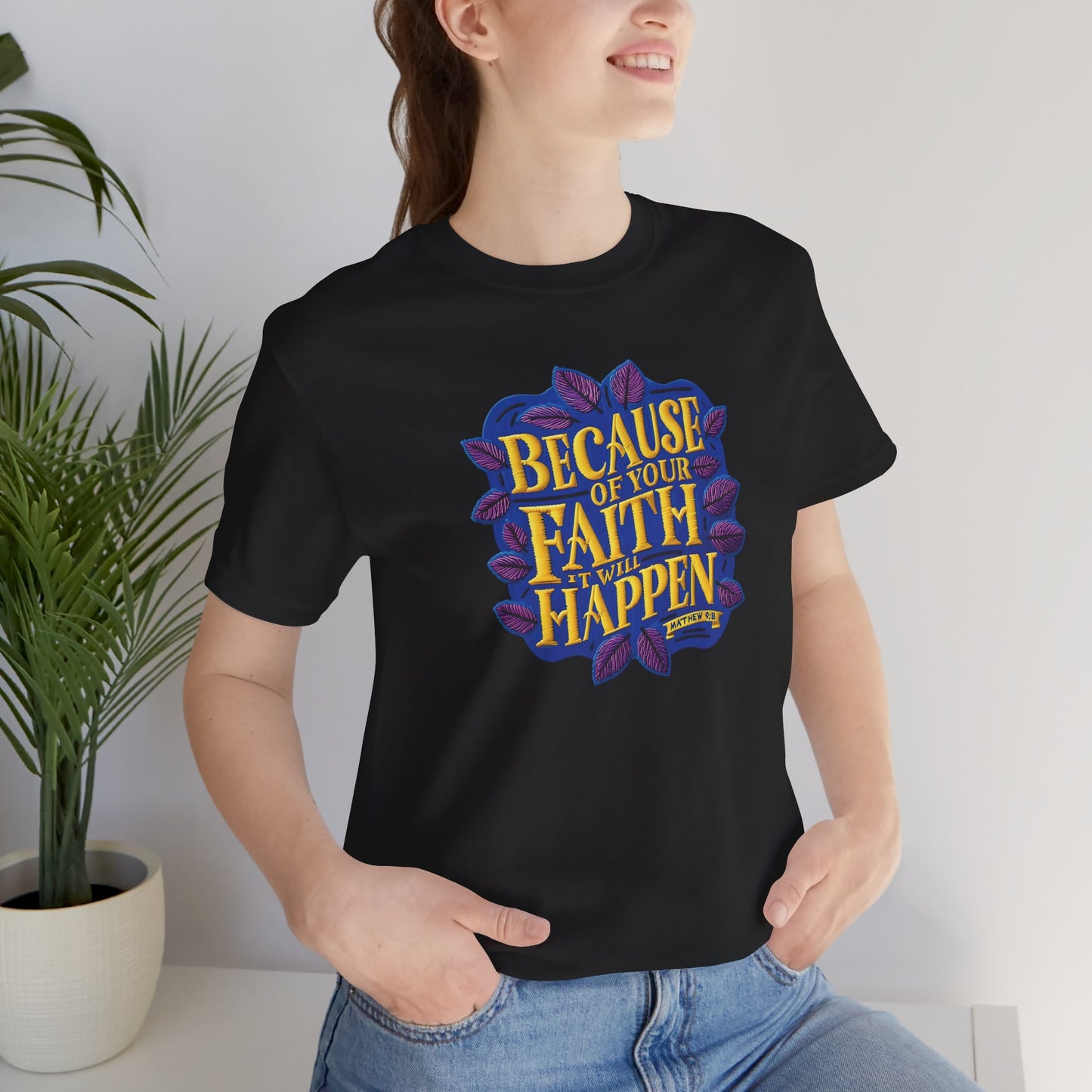 Women's Because of Your Faith Jersey Short Sleeve Tee