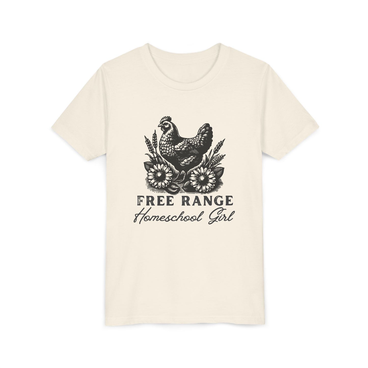 Free Range Homeschool Girl in Youth Short Sleeve Tee Sz. S-XL