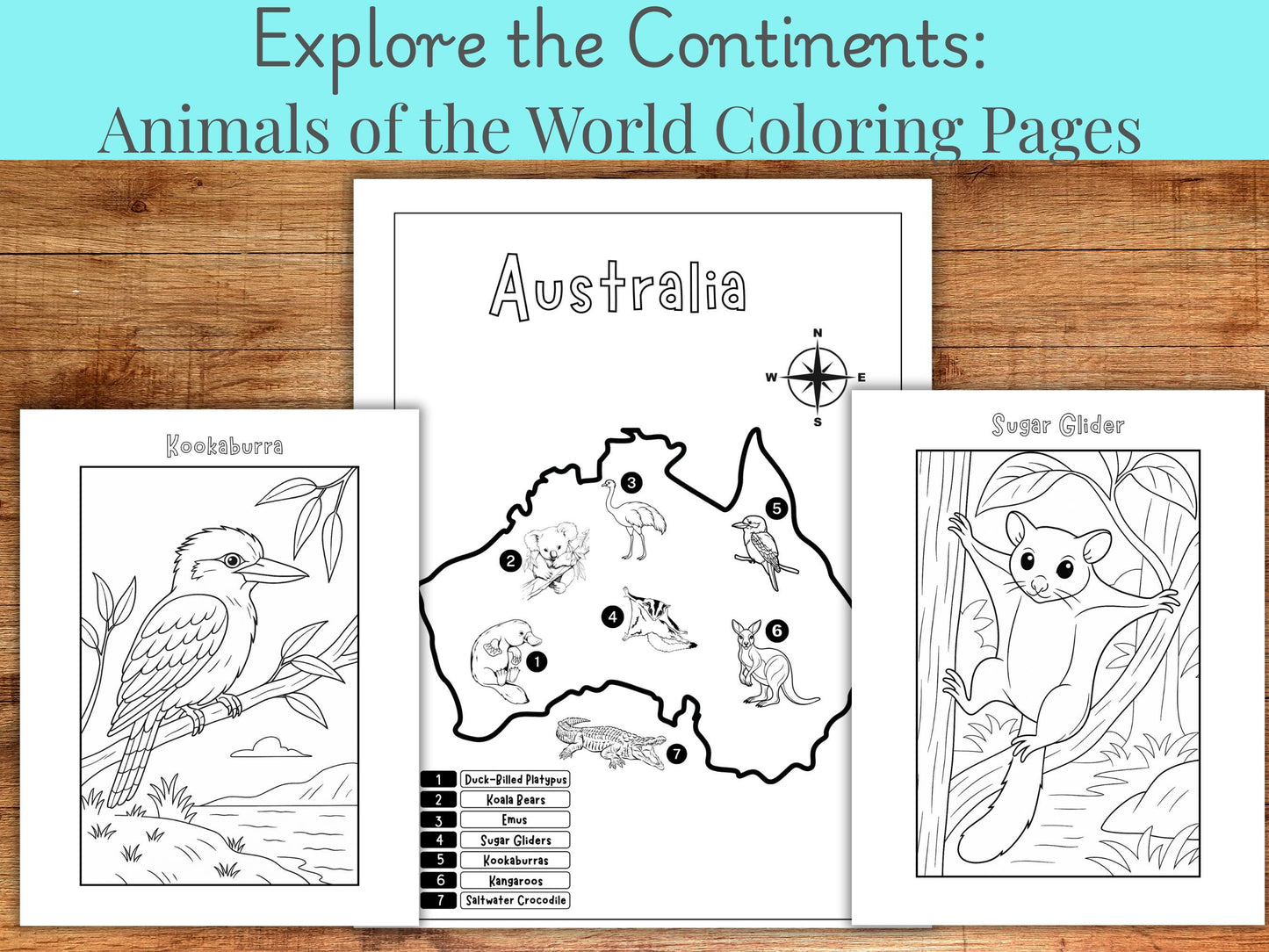 Animals of the World Coloring Pages: Educational Geography Bundle (PDF Download)