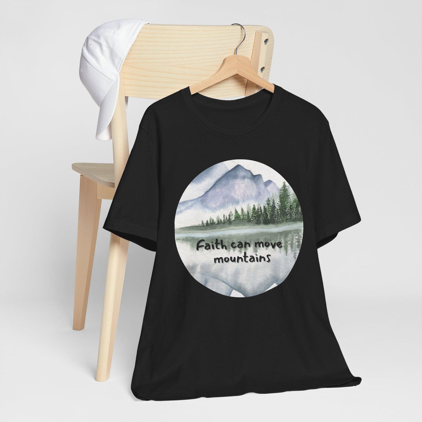 Women's Faith Can Move Mountains Christian Watercolor Tee