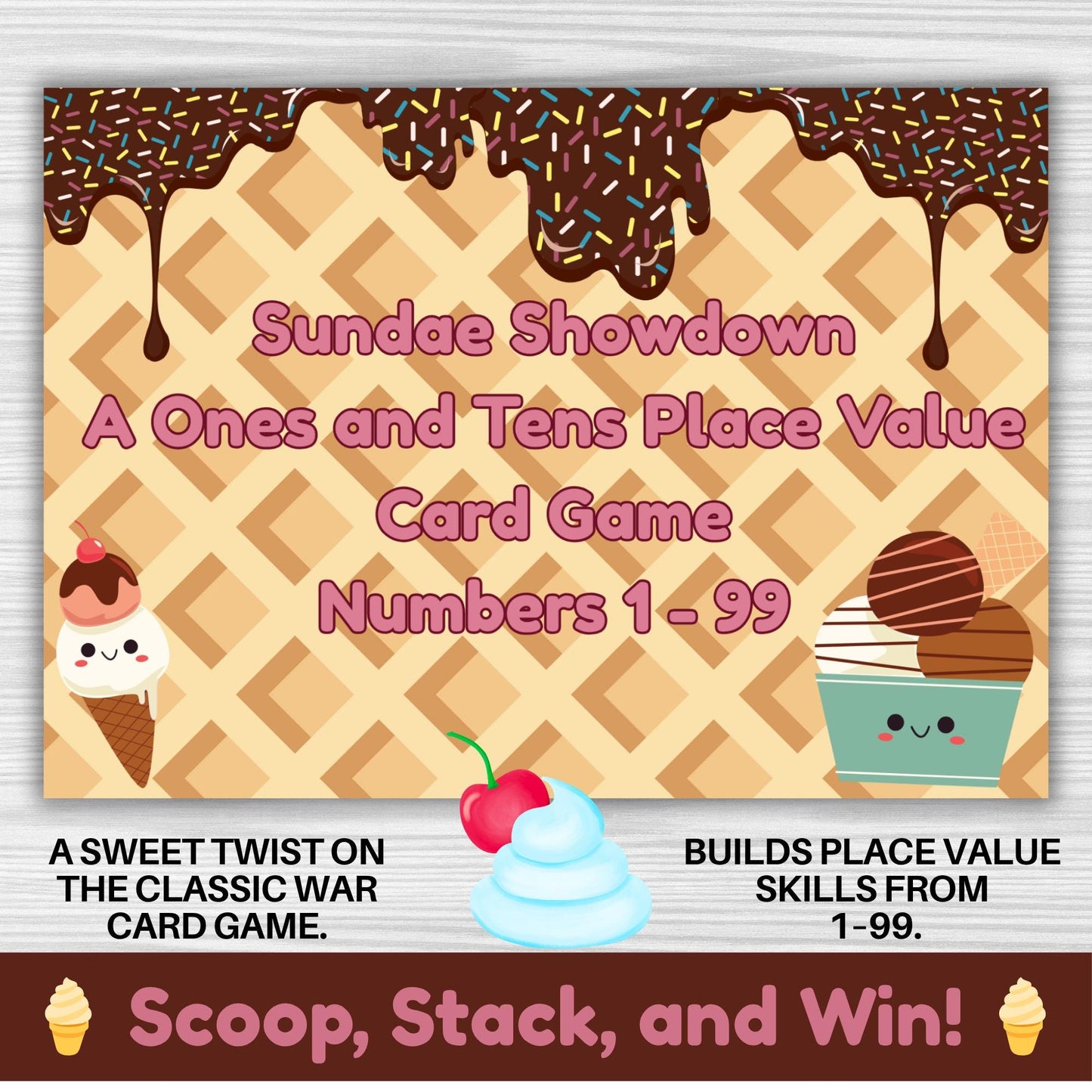 Ice Cream Math Card Game: Sundae Showdown Place Value (PDF Download)