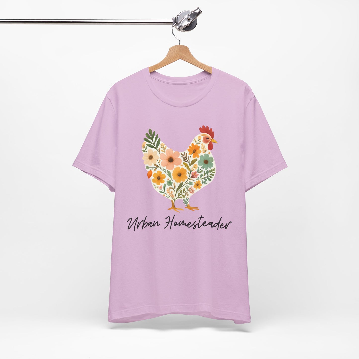 Women's Floral Chicken Urban Homesteader Jersey Short Sleeve Tee Sz. S-5XL
