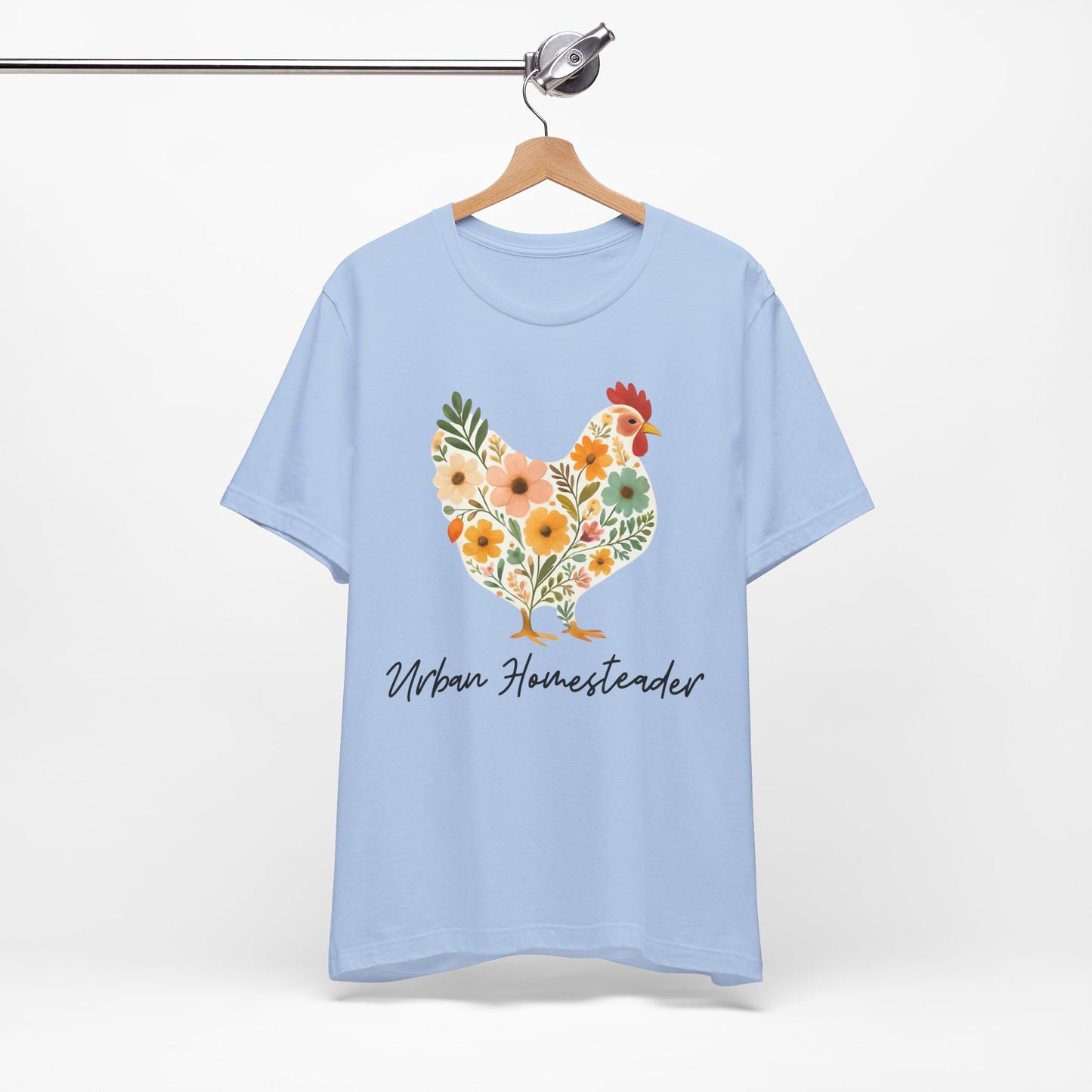 Women's Floral Chicken Urban Homesteader Jersey Short Sleeve Tee Sz. S-5XL