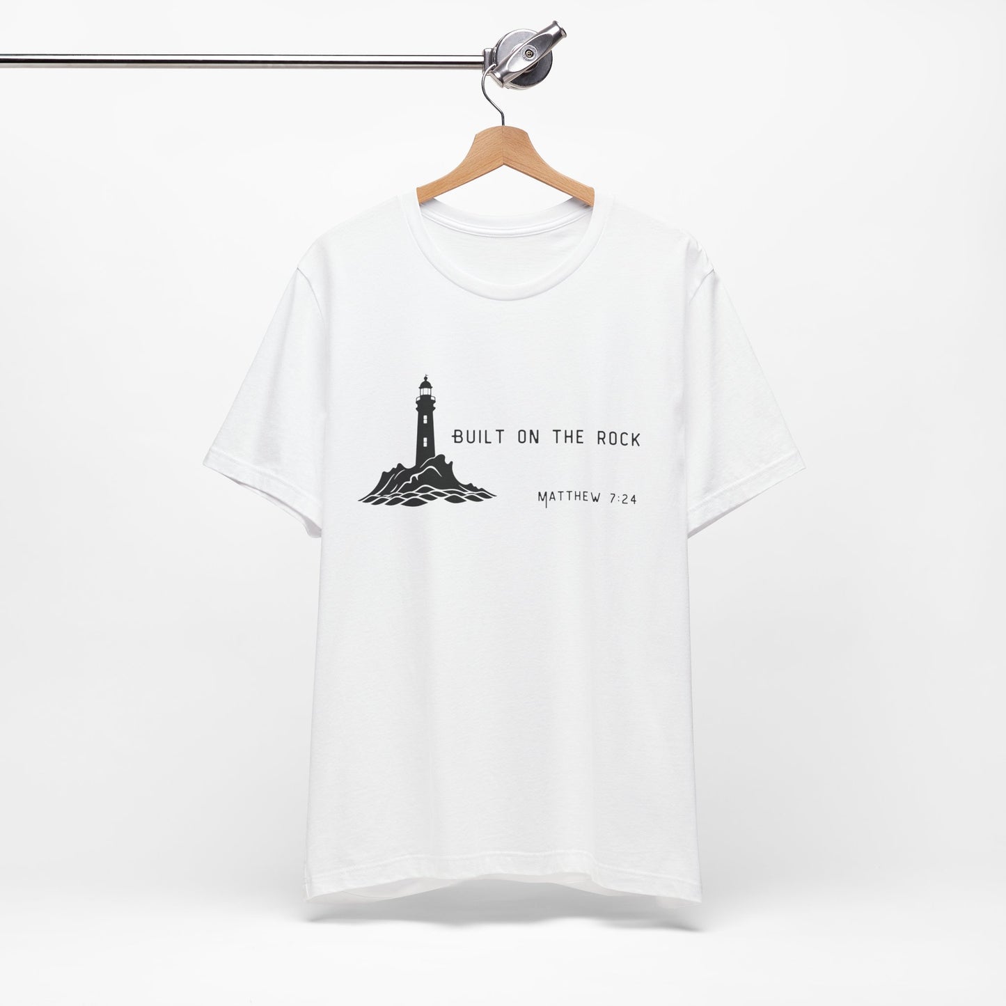 Men's Christian Verse Built on the Rock Jersey Short Sleeve Tee Sz. S-5XL