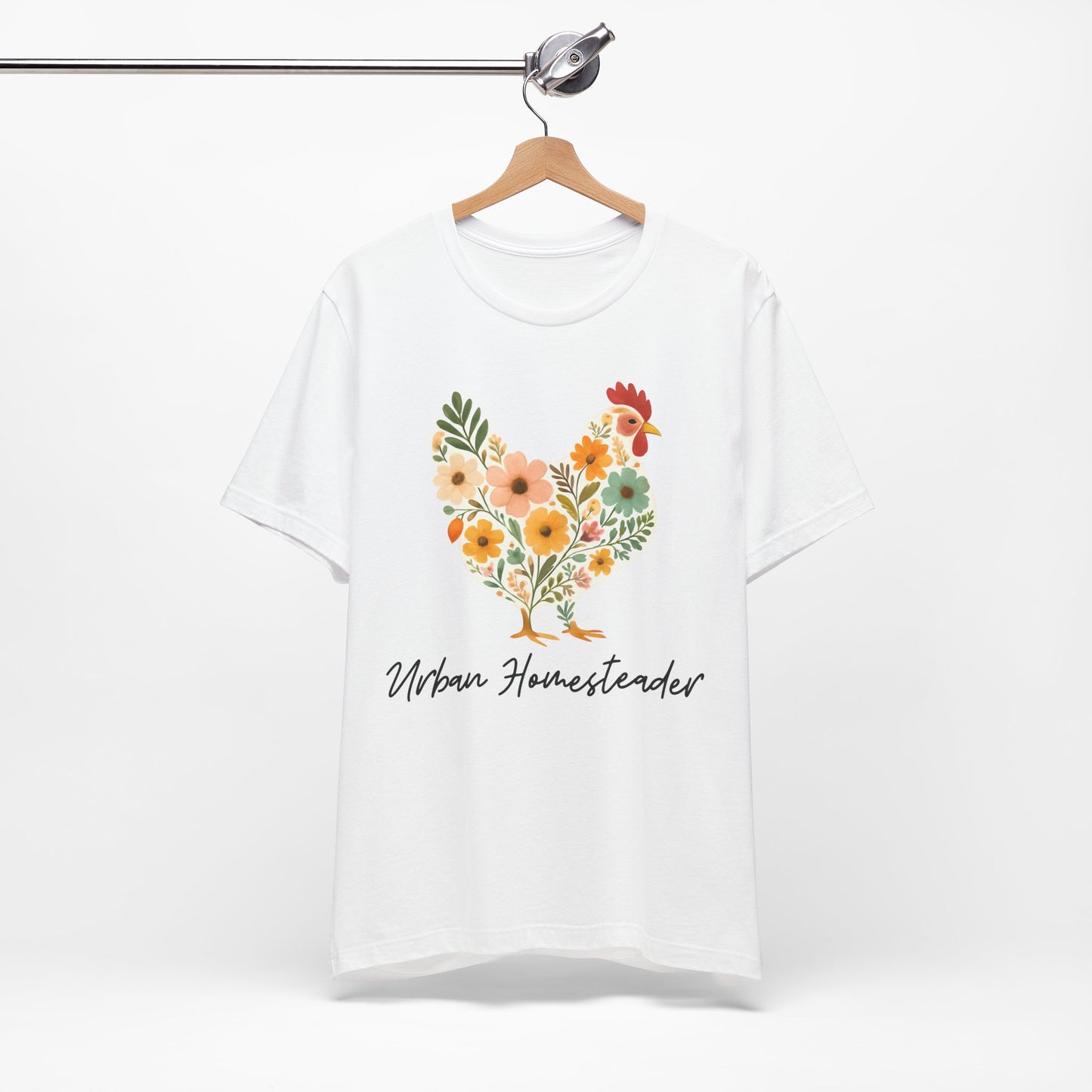 Women's Floral Chicken Urban Homesteader Jersey Short Sleeve Tee Sz. S-5XL