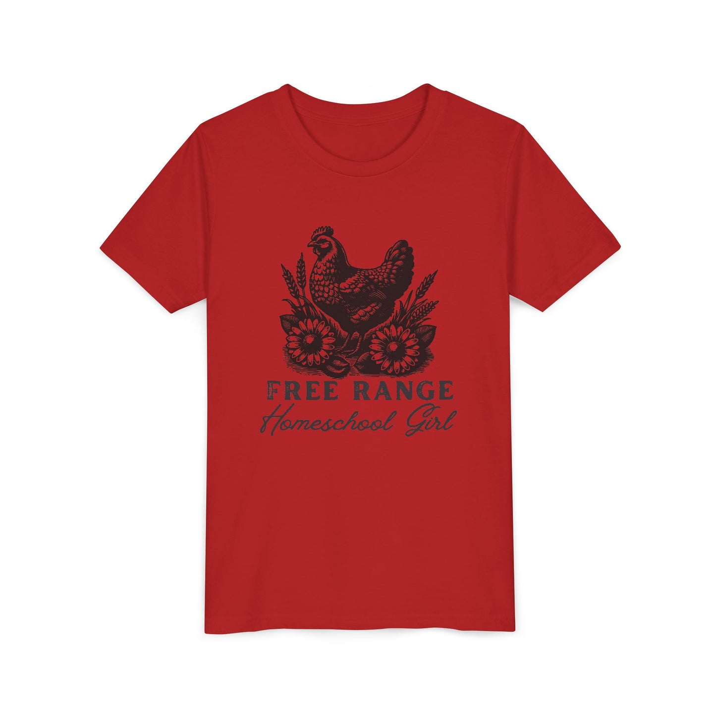 Free Range Homeschool Girl in Youth Short Sleeve Tee Sz. S-XL