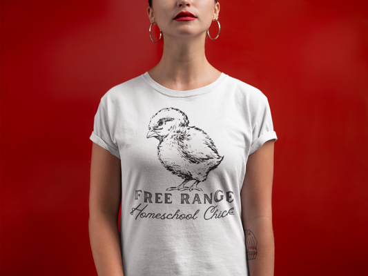 Free Range Homeschool Chick Jersey Short Sleeve Tee Sz. S-5XL