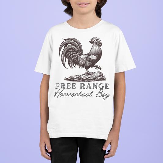 Free Range Homeschool Boy Youth Short Sleeve Tee Sz. S-XL