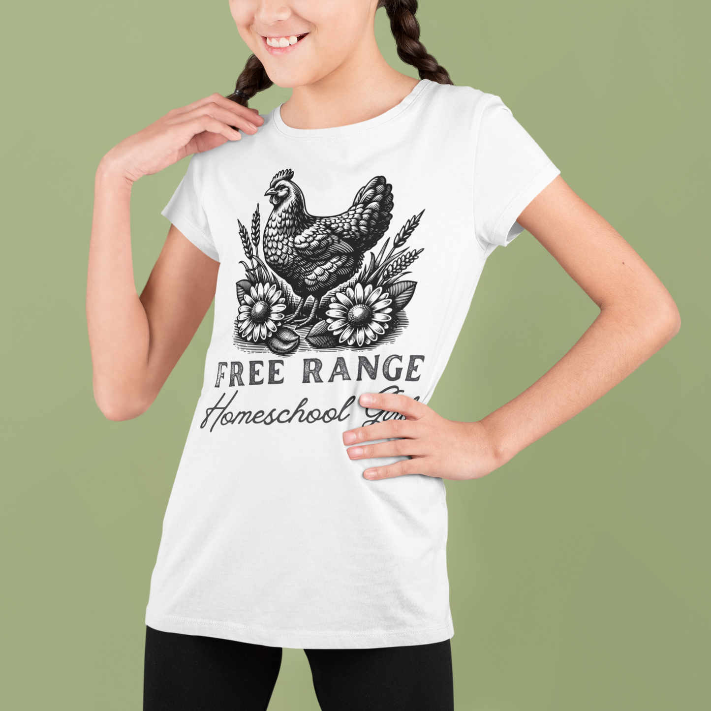 Free Range Homeschool Girl in Youth Short Sleeve Tee Sz. S-XL