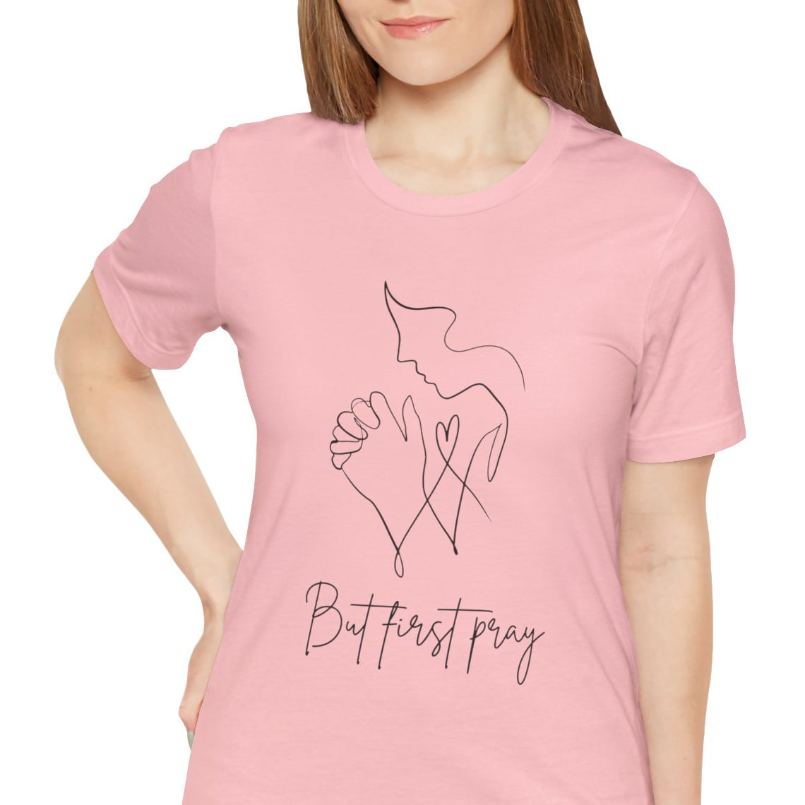 Women's Christian But First Pray Jersey Short Sleeve Tee