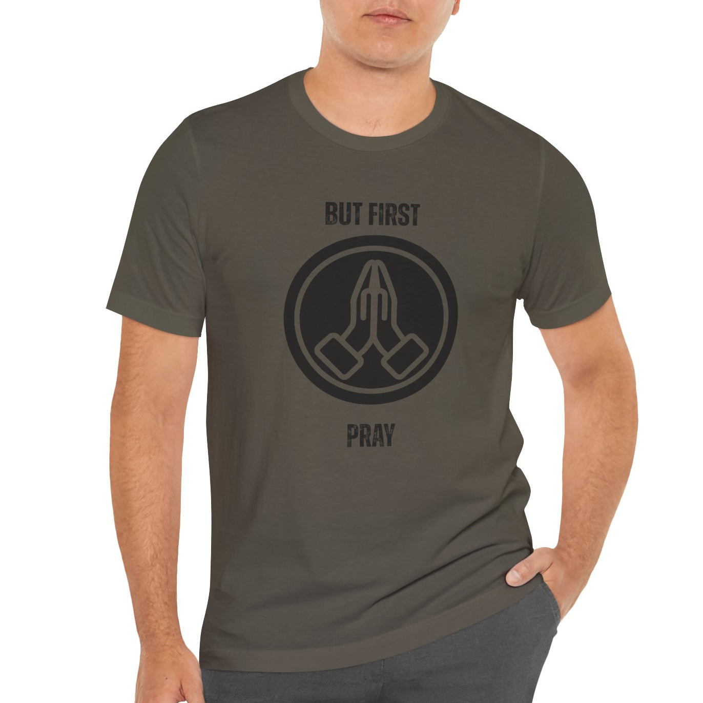 Men's Christian But Pray First Jersey Short Sleeve Tee Sz.S-5XL