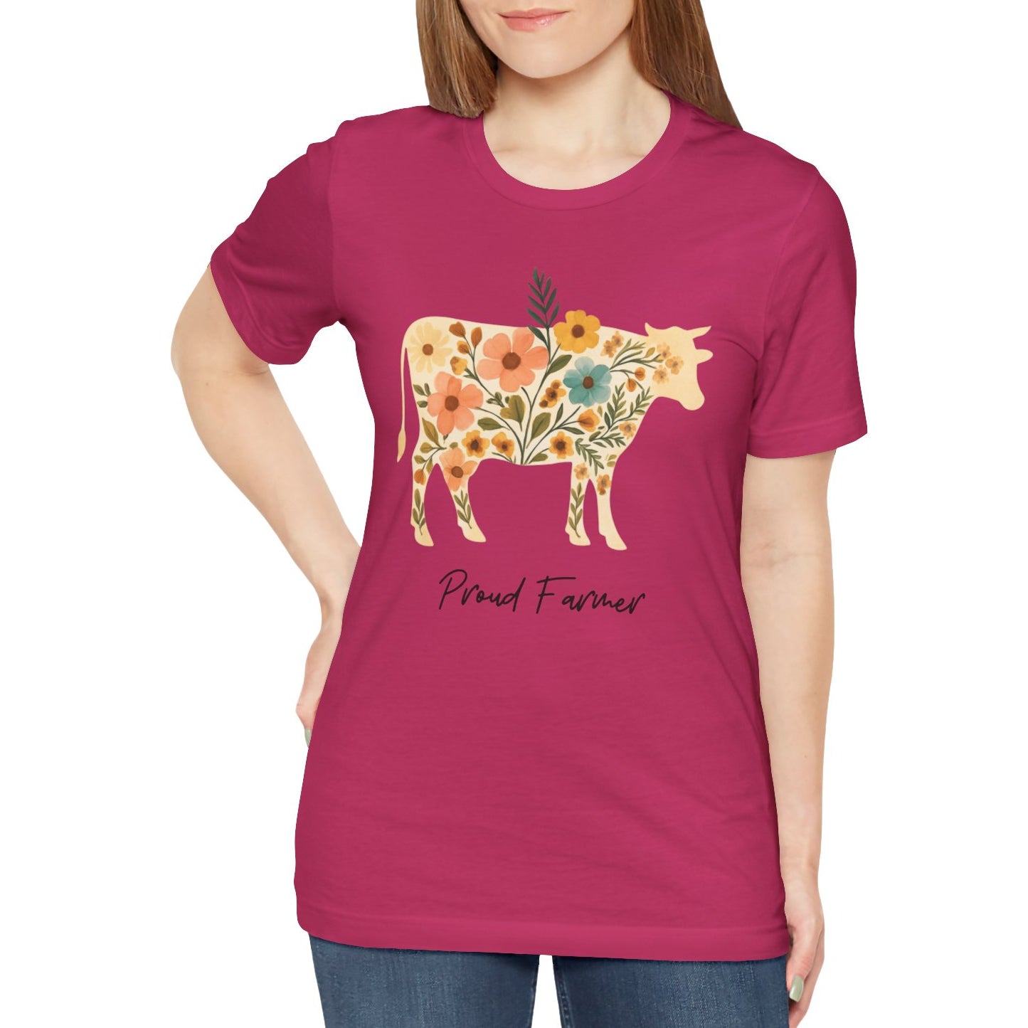 Floral Cow Tee - Proud Farmer Homesteading Women's Shirt Sz. S-5XL