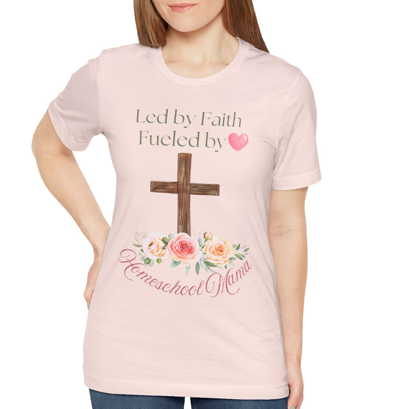 Women's Led by Faith Christian Homeschool Mom Tee Sz. S-5XL