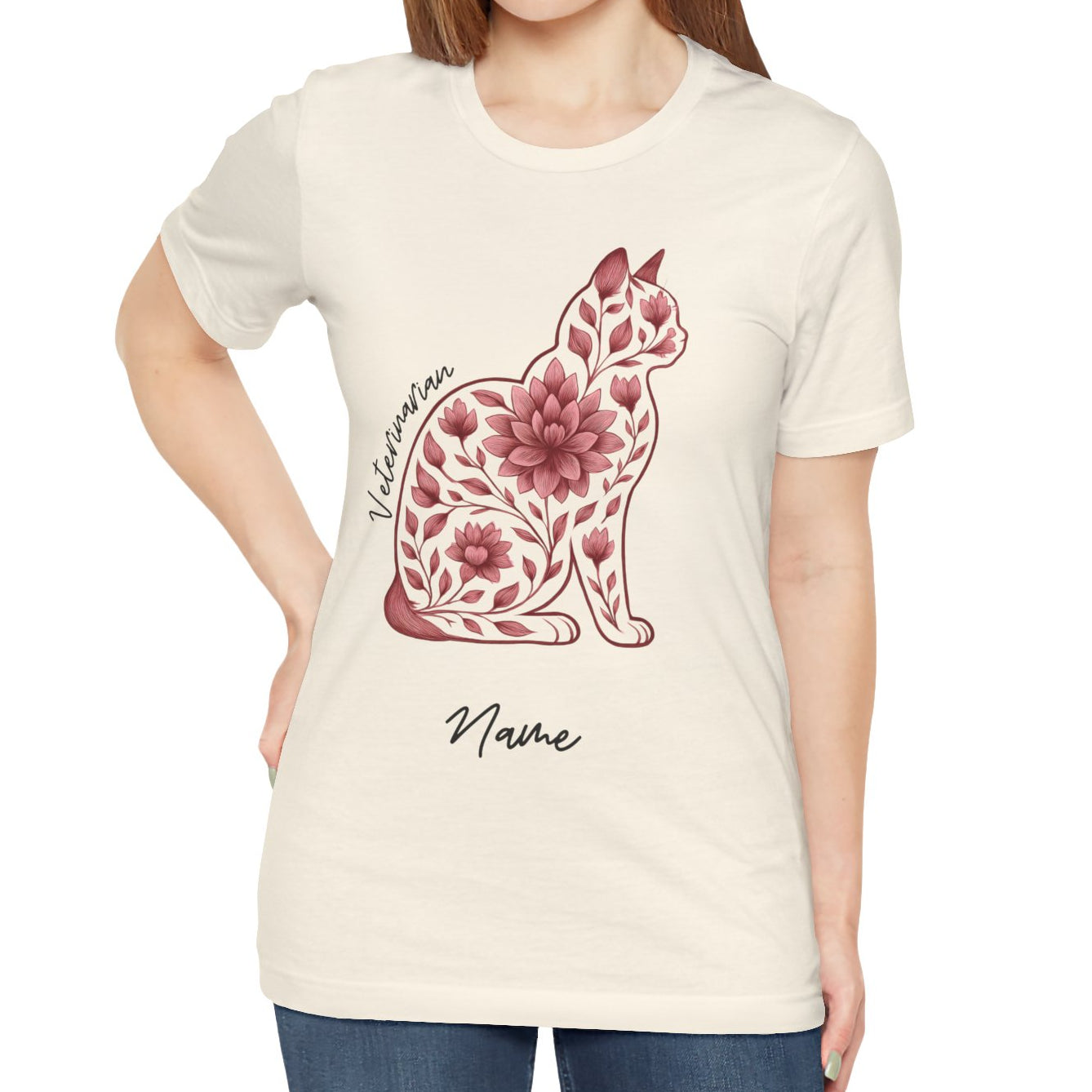 Veterinarian Shirt Personalized, Floral Cat Design Sz. S-5XL